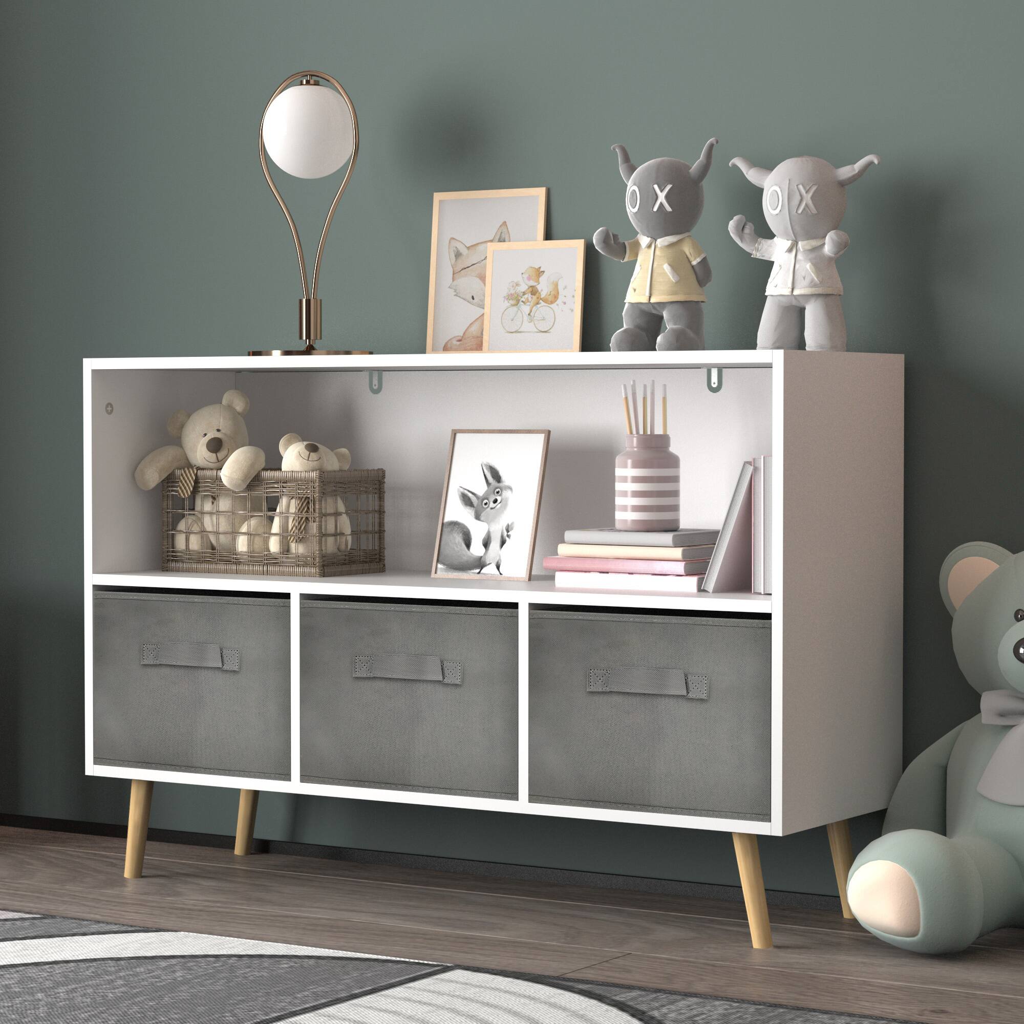 Alt View 6. SlickBlue - Kids Bookcase with Collapsible Fabric Drawers and Toy Storage Organizer - Grey.