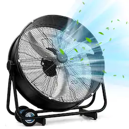 Winado - 30 inch Industrial Drum Fan, 13000CFM High Velocity Metal Floor Fan with Handle, 3-Speeds, Air Circulator for Gym, Barn - Black