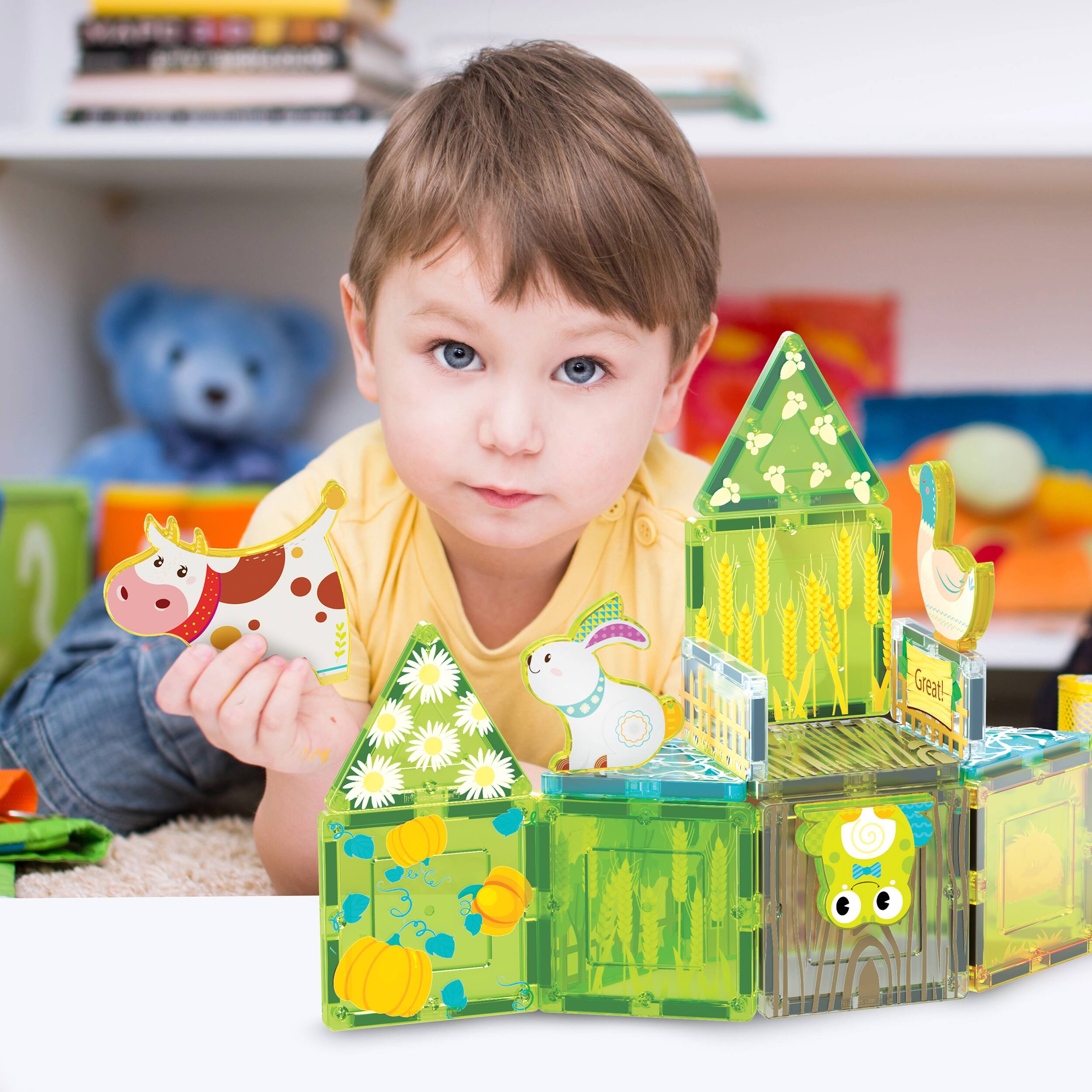 Alt View 2. PicassoTiles - PICASSO-TILES Magnetic Tiles for Kids, 26PCS Farm Animals Theme, Construction STEM Building Blocks Educational Toy.