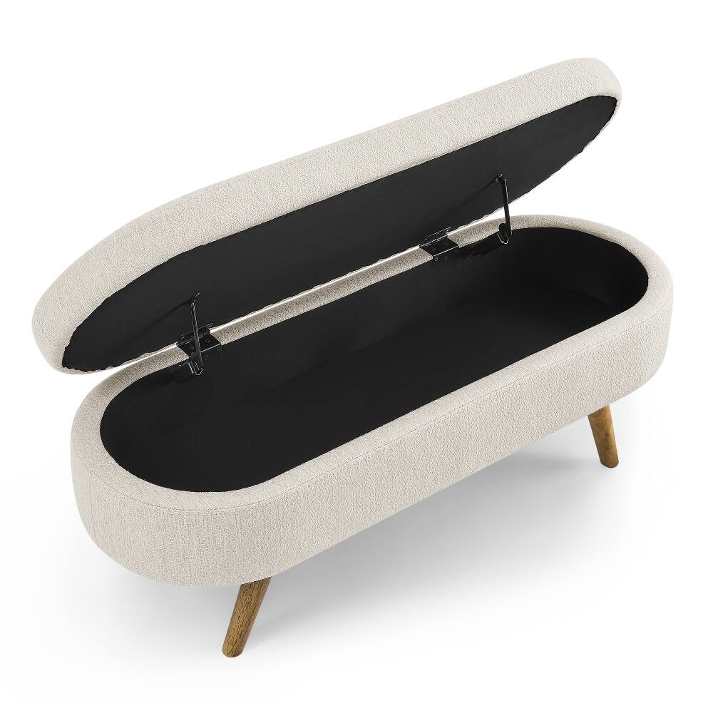 Alt View 3. Ropilly - Ropilly Beige Oval Storage Bench Fabric Ottoman with Rubber Wood Legs for Bedroom Living Room - Beige.