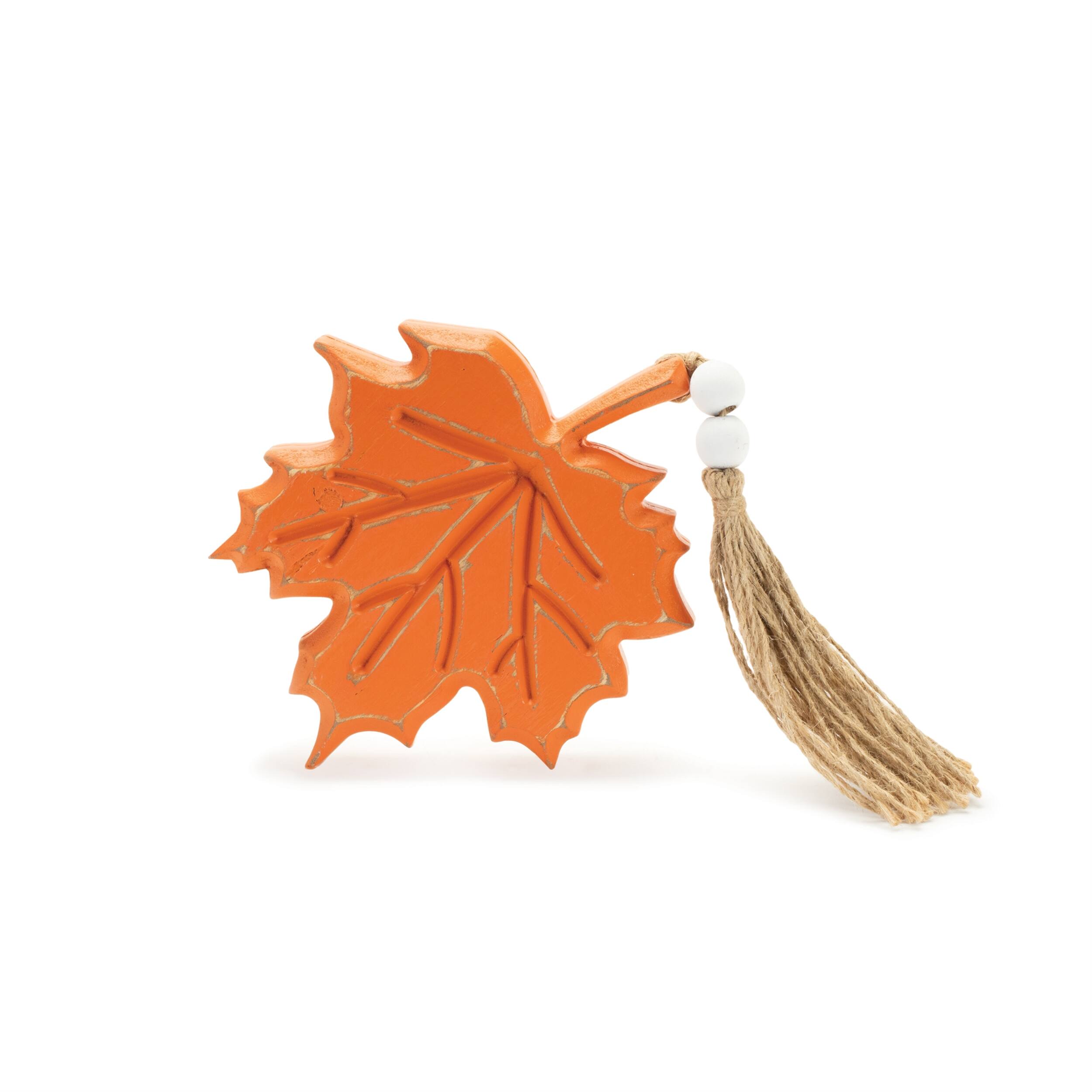 Left. BreeBe - Jute Fall Leaf (Set of 2) - Orange, Green, Brown.