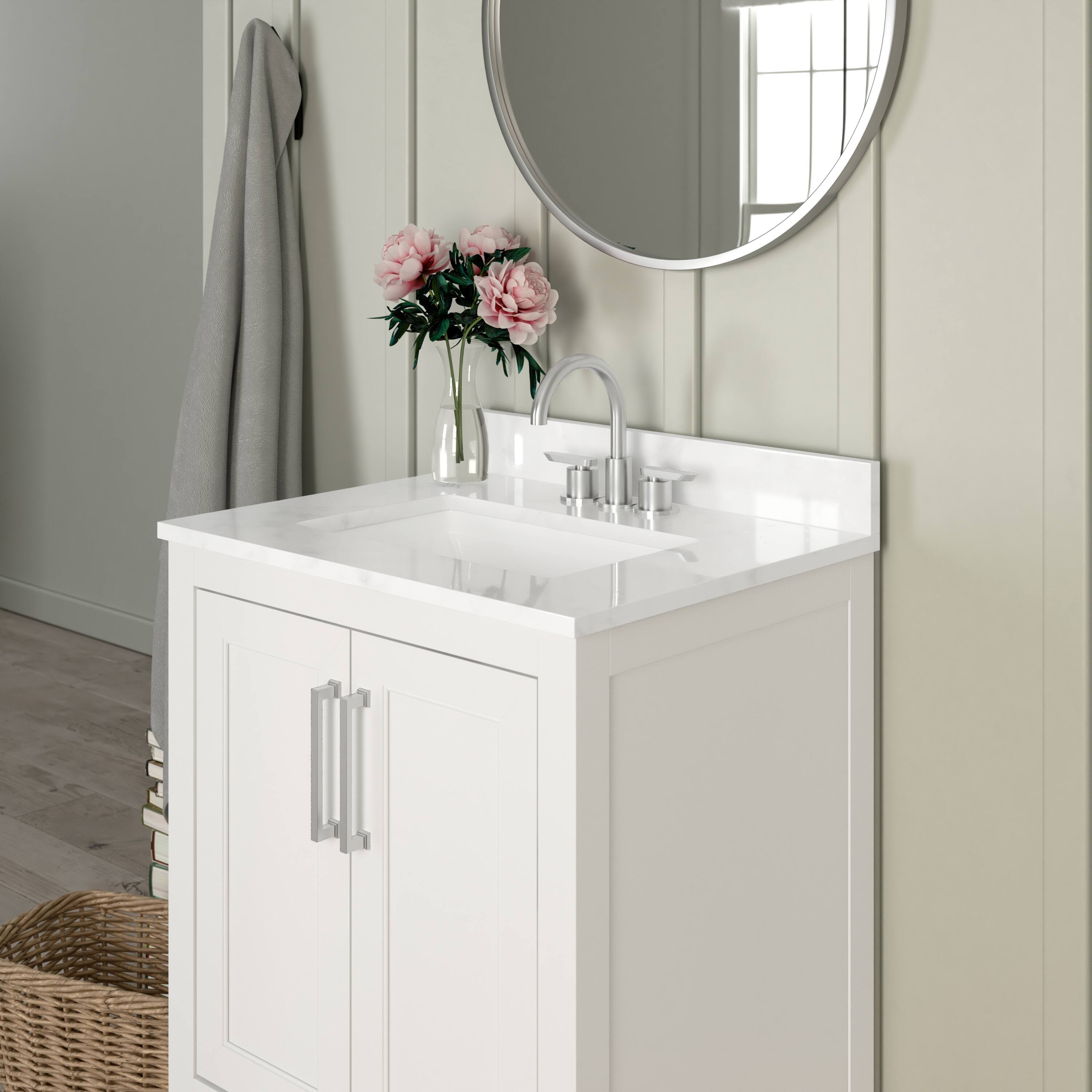 Alt View 4. Emma + Oliver - Vesta Bathroom Vanity, Single Sink Cabinet with 2 Soft Close Doors and Open Shelf, Carrara Marble Finish Countertop - White.