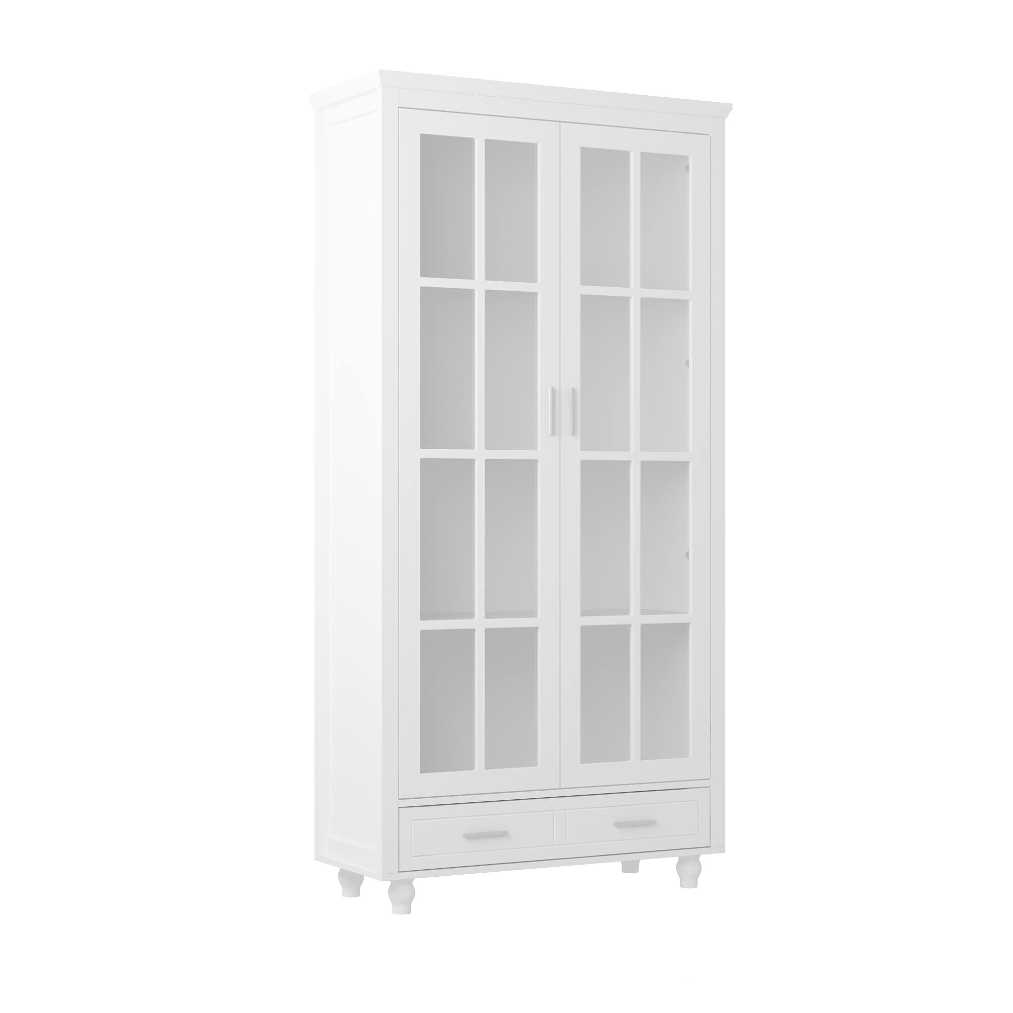 Angle. Famapy - Famapy Grid Glass - Door  Display & Storage Cabinet with Drawer Adjustable Shelf - White.