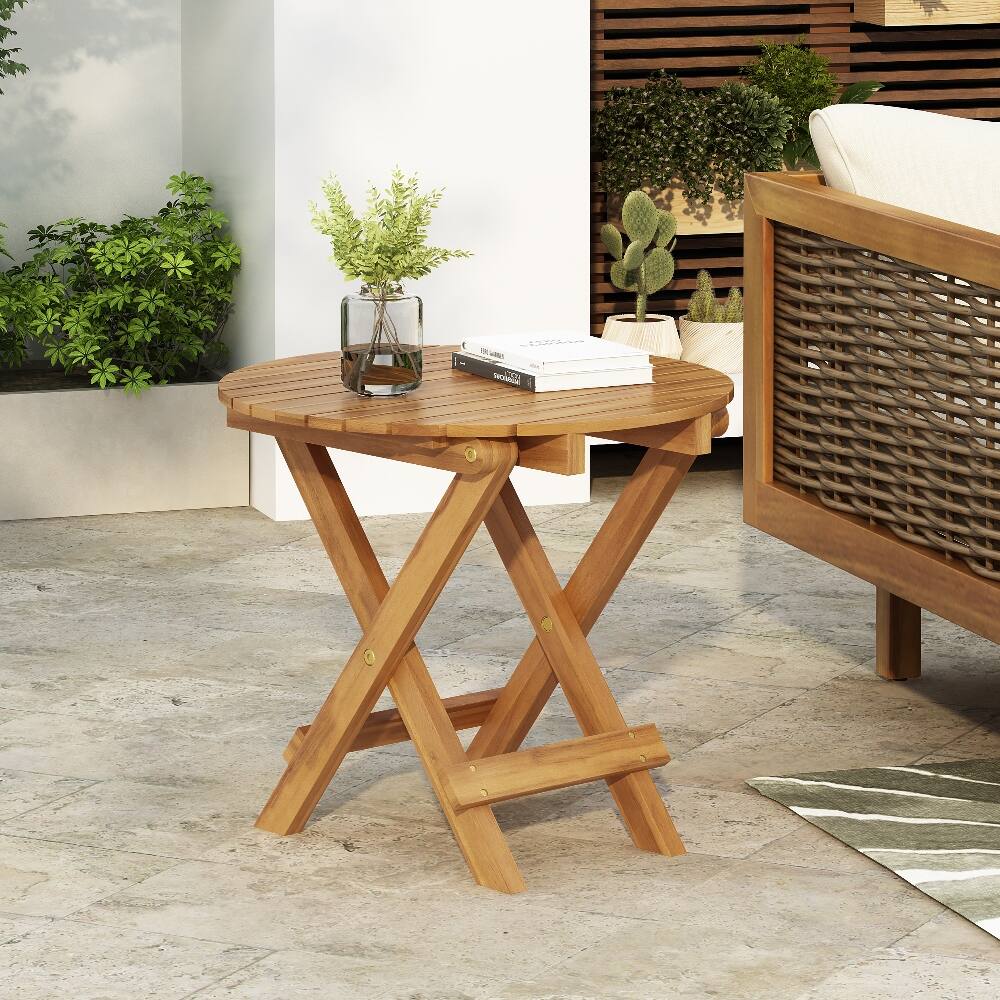 Angle. Loheer - Loheer Foldable Acacia Wood Side Table Teak Finish Outdoor End Table No Assembly - Teak.
