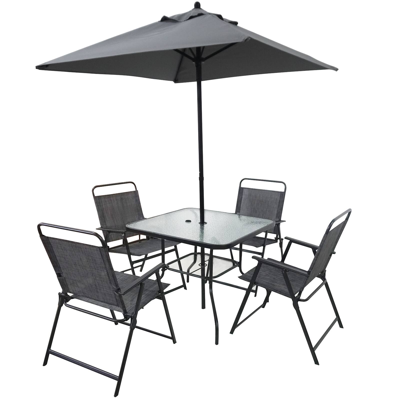 Front. APRILSOUL - For Living Sling Folding Dining Set Steel Frame Tempered Glass Umbrella Included - Gray.