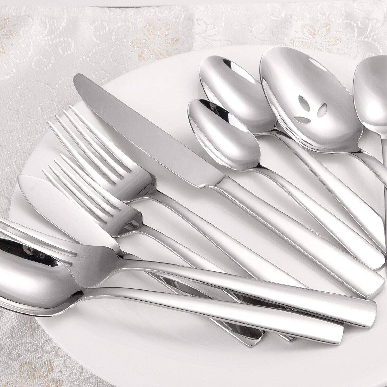 Angle. Dazzed Corner - 45-Piece Flatware Sets, Silverware Set for 8,Dishwasher Safe - Silver.
