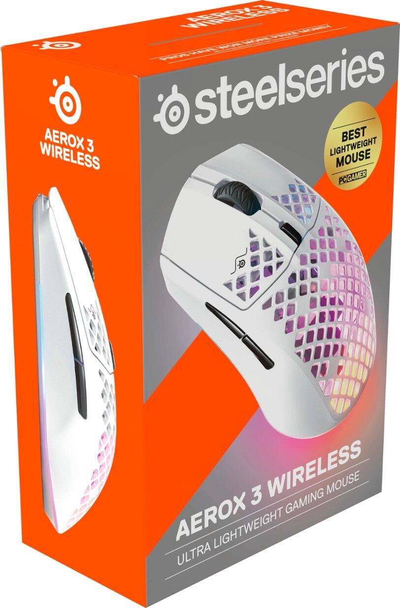 The text on the image reads: "Steelseries AEROX 3 Wireless Mouse PC Gamer 3 Lightweight Wireless Mouse Gaming AEROX 3 Wireless Mouse."
