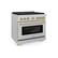Left. ZLINE - 36 in. Wide 6 Burner Autograph Paramount Satin Steel Gas Range with Bronze Accents (SGRSZ-36-CB) - Stainless Steel.