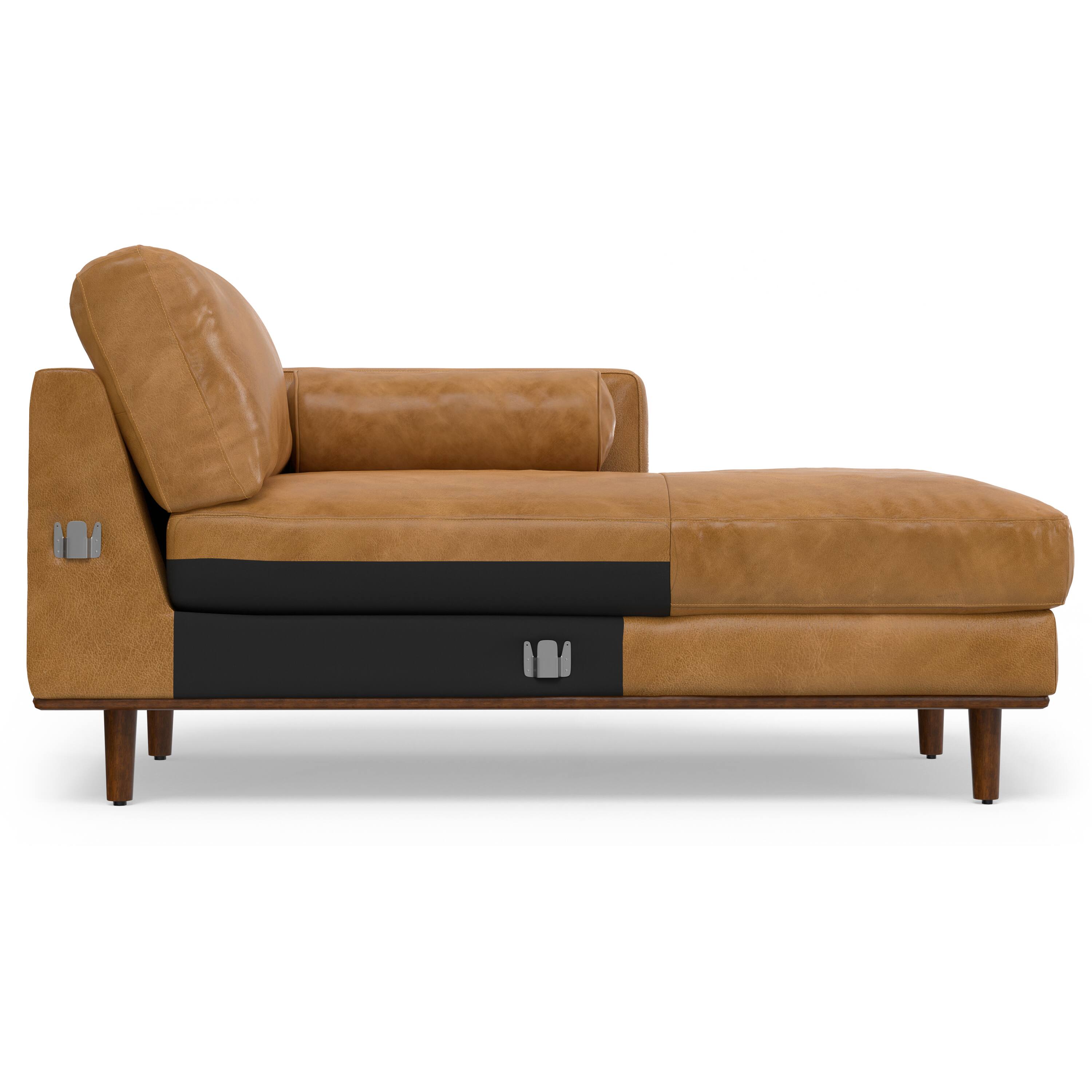 Alt View 8. Simpli Home - Morrison Mid Century Right Sectional 102 inch Wide Sofa Sectional in Sienna Genuine Leather - Sienna.