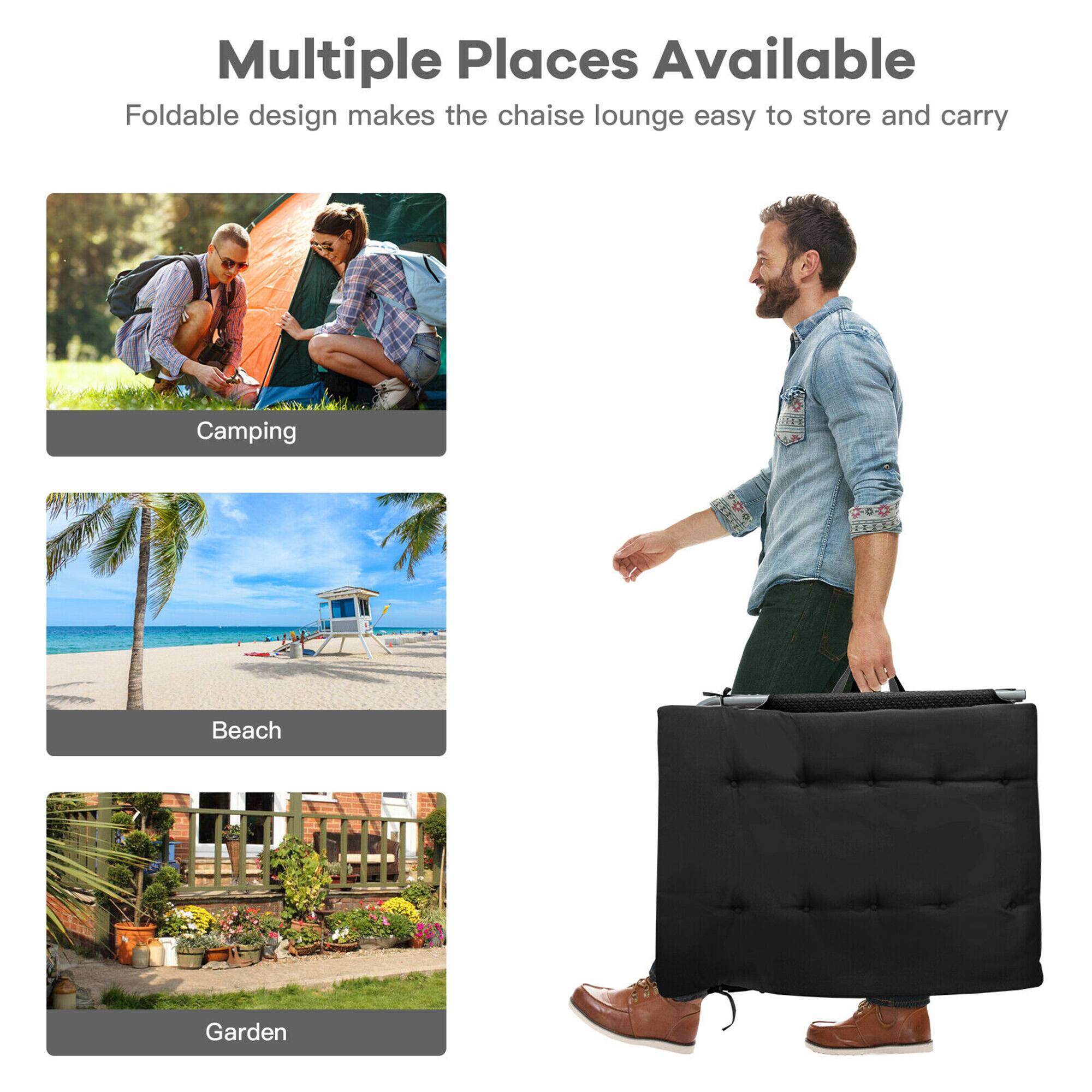 Multiple Places Available
Foldable design makes the chaise lounge easy to store and carry
Camping
Beach
Garden
