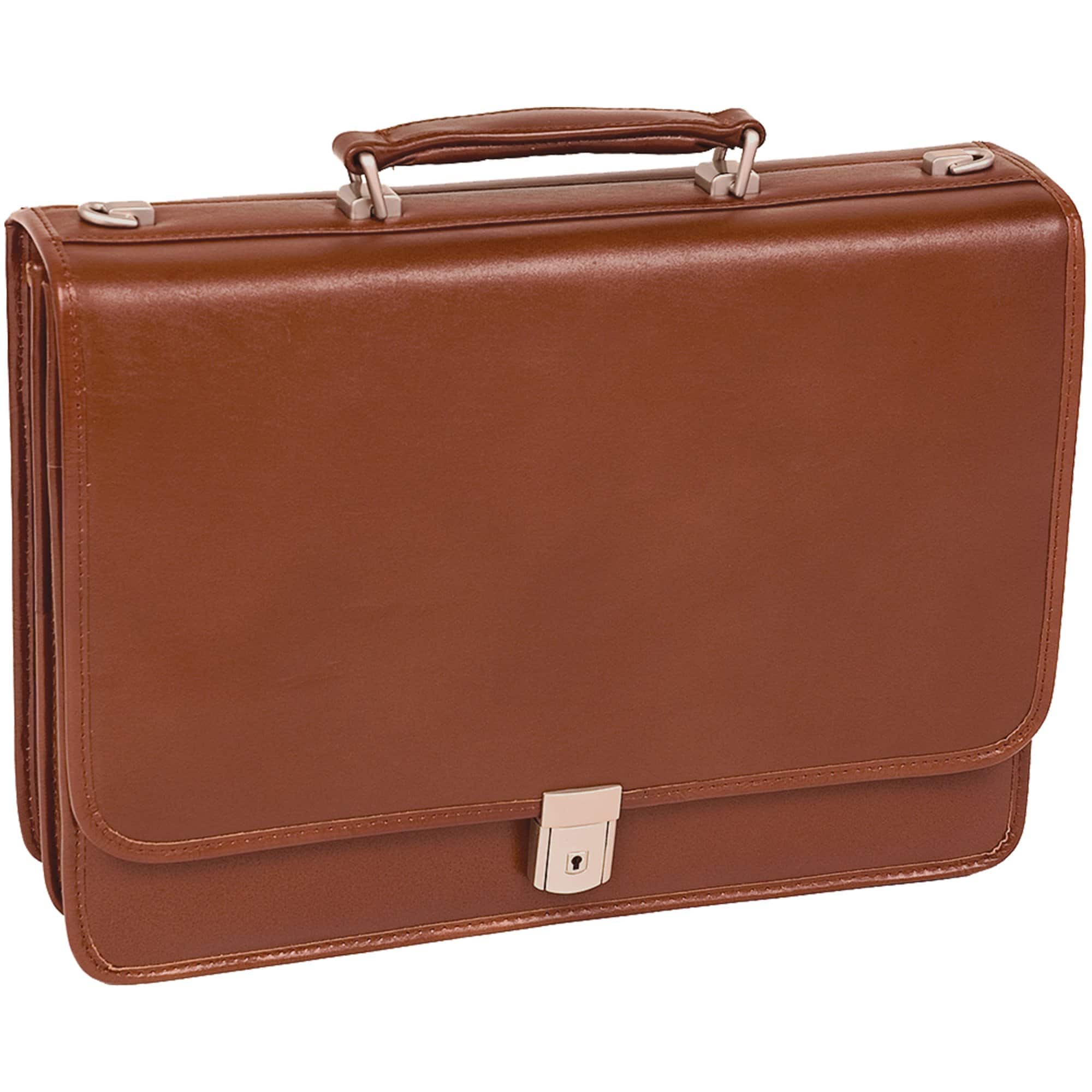 McKleinUSA - Top Grain Cowhide Leather Flapover Double-Compartment Briefcase V Series Lexington MC83544 - Brown