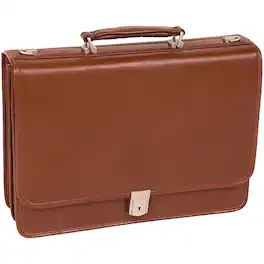 McKleinUSA - Top Grain Cowhide Leather Flapover Double-Compartment Briefcase V Series Lexington MC83544 - Brown
