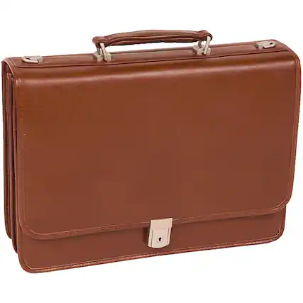 Front. McKleinUSA - Top Grain Cowhide Leather Flapover Double-Compartment Briefcase V Series Lexington MC83544 - Brown.