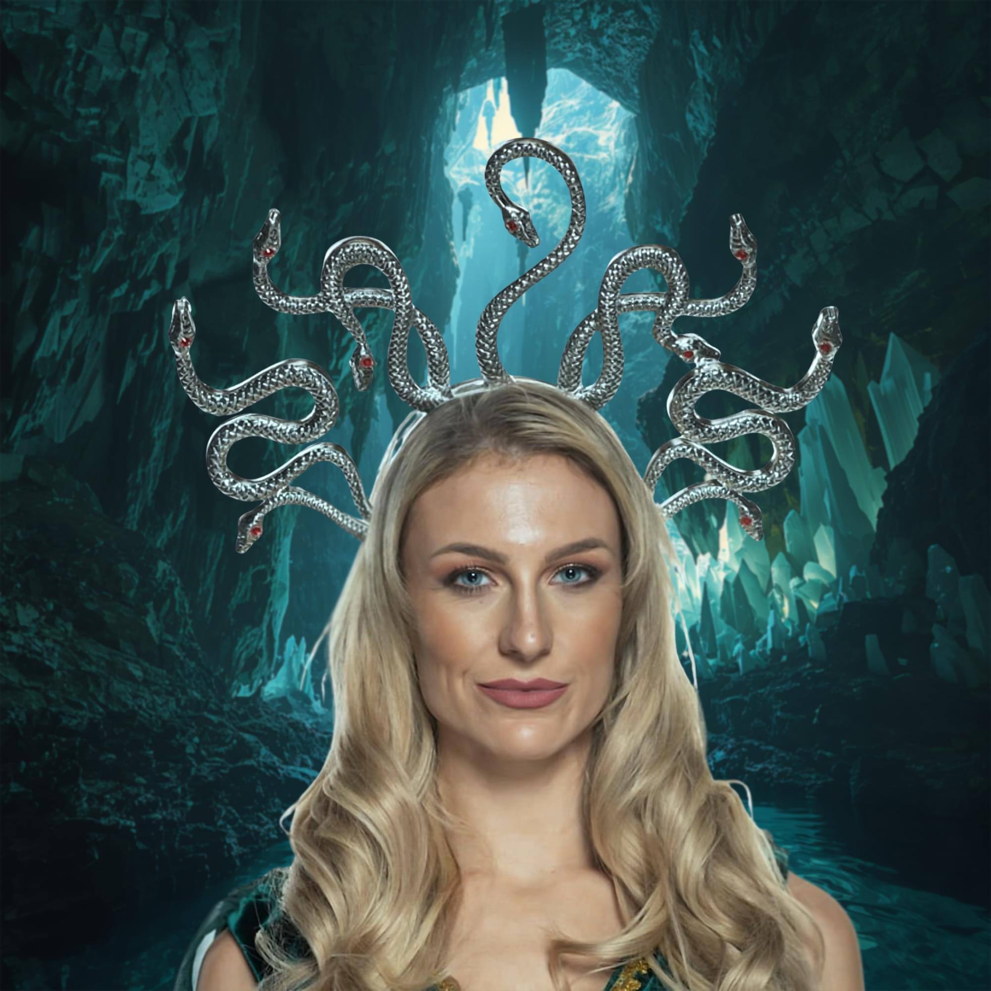 Alt View 10. Underwraps - Medusa Silver Snakes Adult Costume Headpiece - Silver.