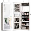 Front. Costway - Door Wall Mount Touch Screen LED Light Mirrored Jewelry Cabinet Storage White - White.