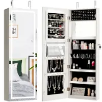 Costway - Door Wall Mount Touch Screen LED Light Mirrored Jewelry Cabinet Storage - White - Front_Zoom
