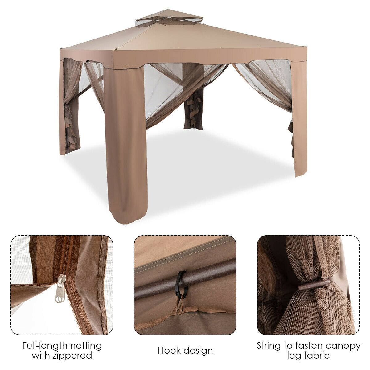 Full-length netting with zippered  
Hook design  
String to fasten canopy leg fabric