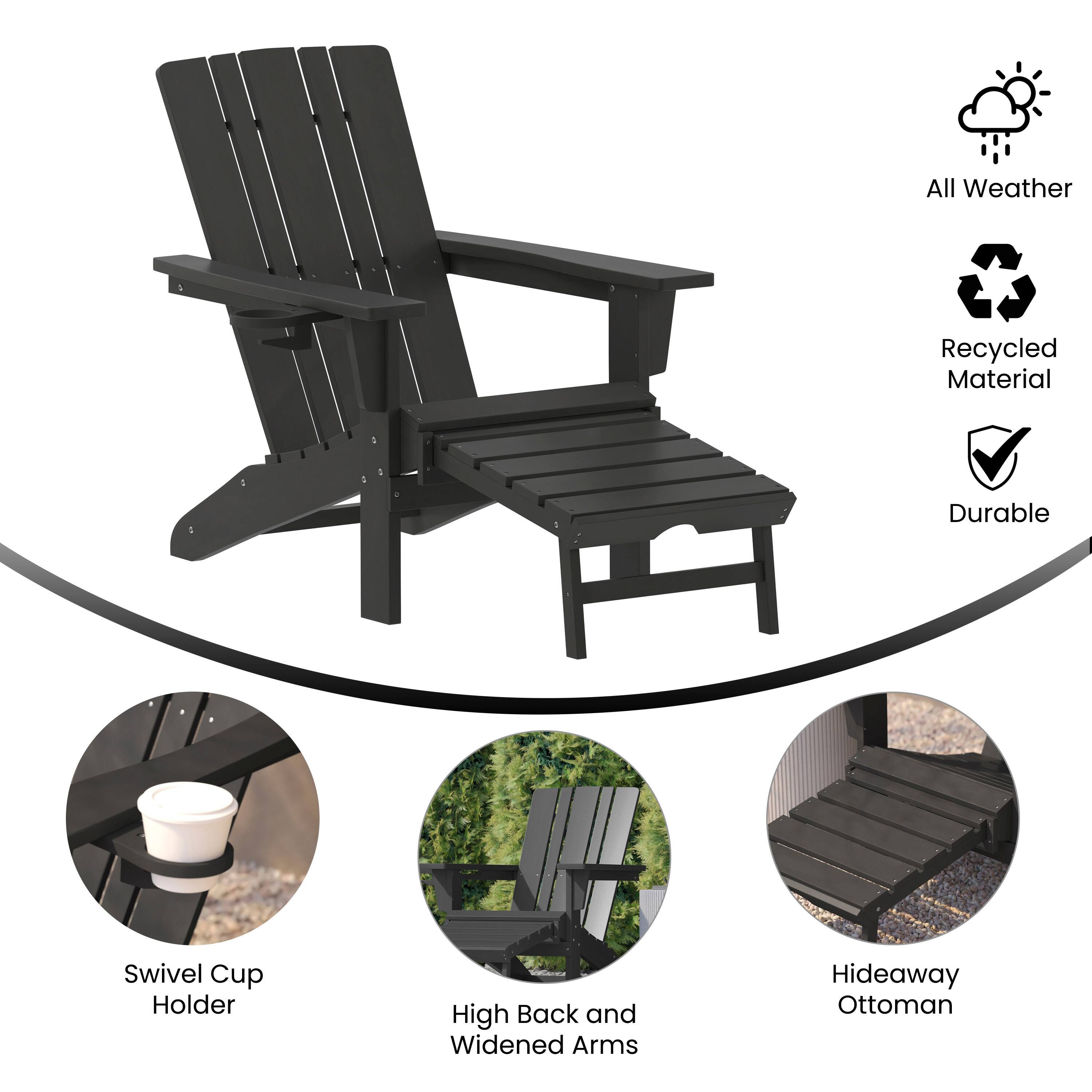 All Weather Recycled Material Durable Swivel Cup Holder High Back and Widened Arms Hideaway Ottoman
