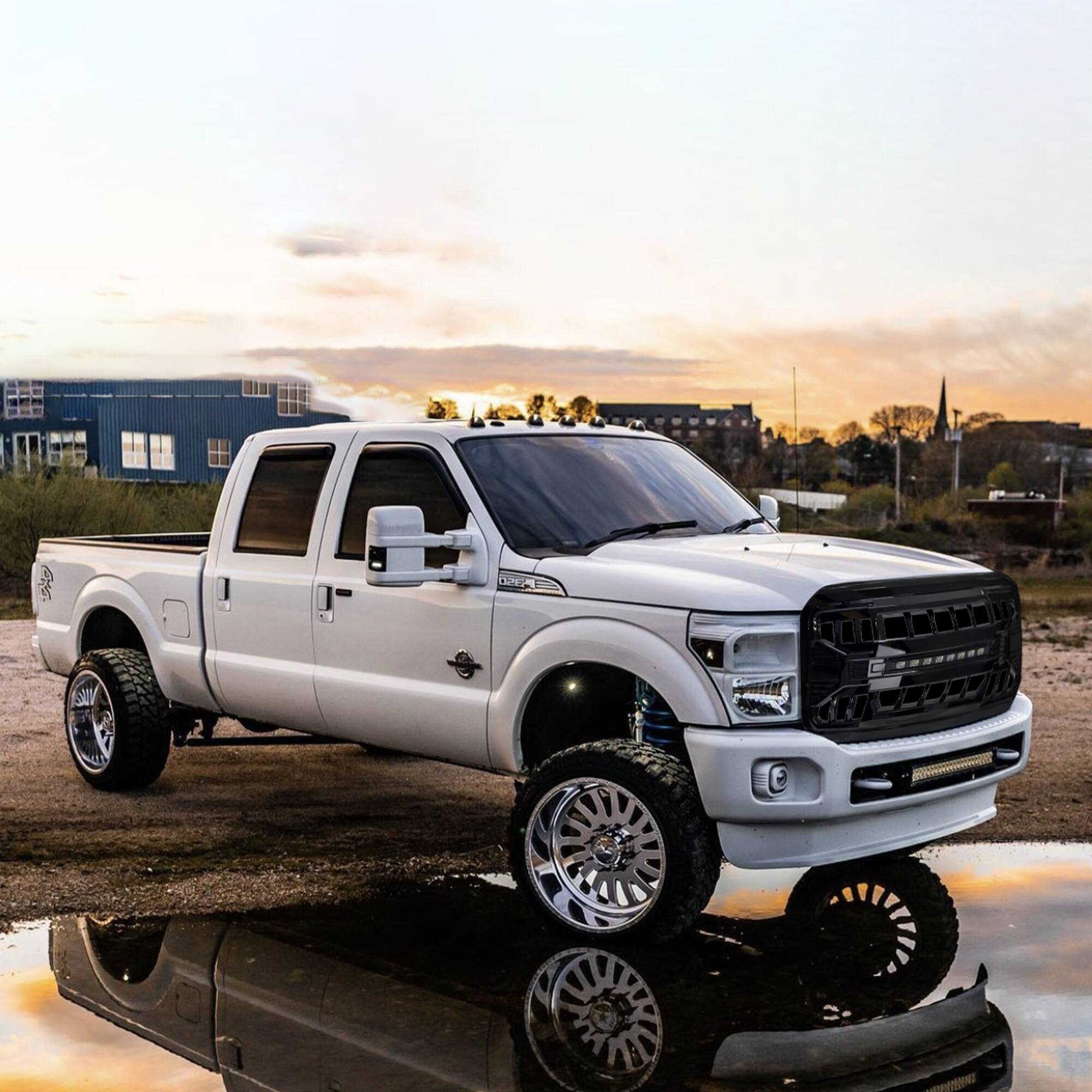 Alt View 4. AMERICAN MODIFIED - AMERICAN MODIFIED Armor Grille for 2011 to 2016 Ford F250 with Off Road Lights - Glossy Black.