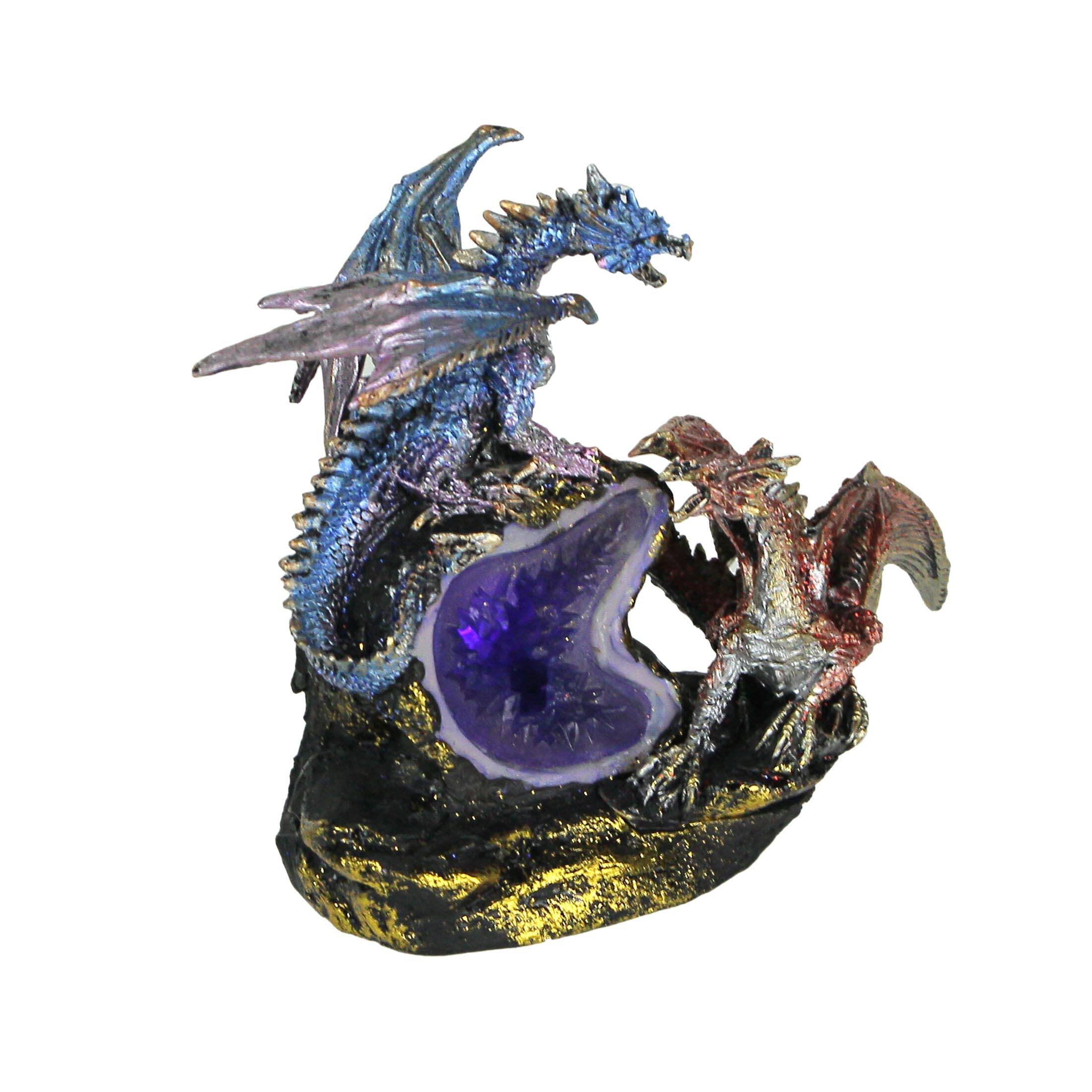 Alt View 1. Everspring Import Co. - Blue and Burgundy Battle Dragons Gothic Color Changing LED Geode Statue - Multicolored.