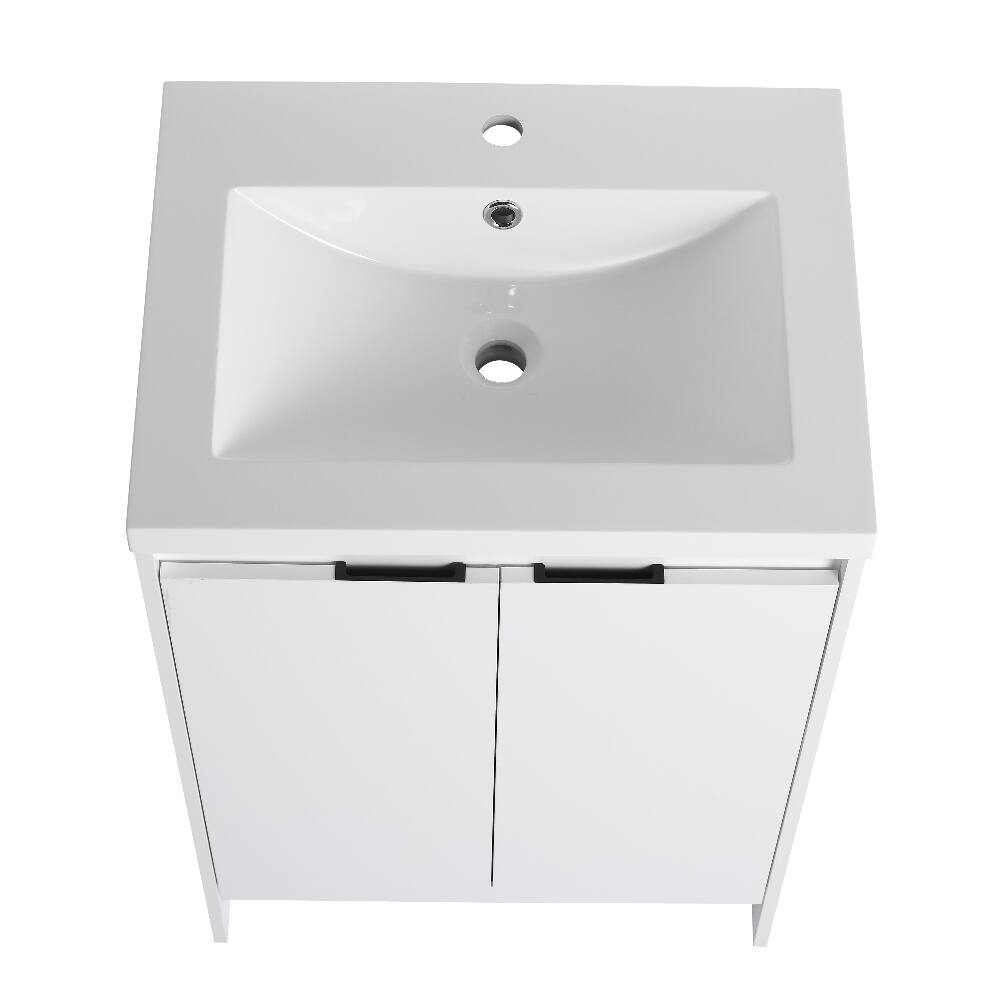Alt View 2. Loheer - Loheer 24 inch freestanding bathroom vanity with resin sink, glossy white - Glossy White.