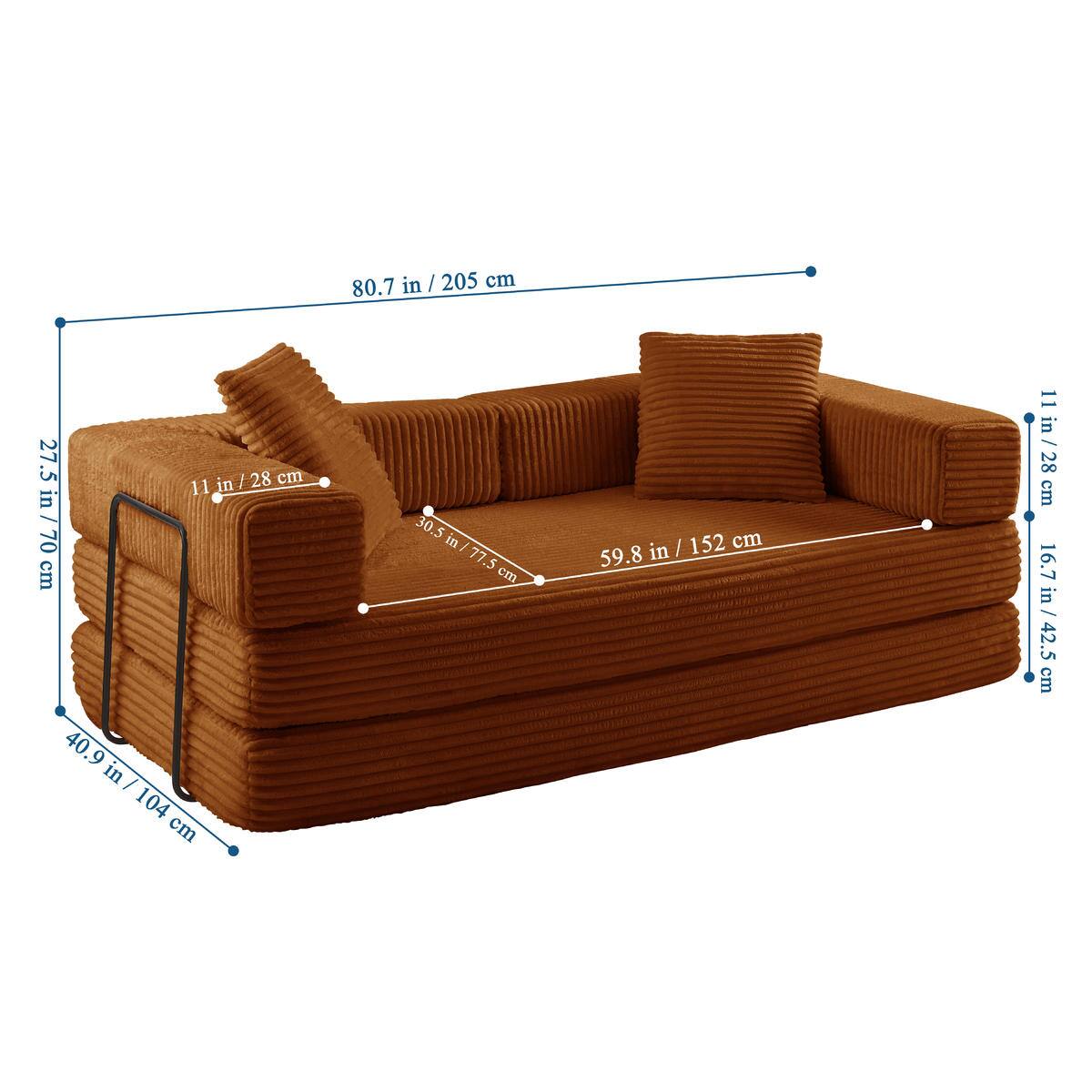 80.7 in / 205 cm  
27.5 in / 70 cm  
11 in / 28 cm  
30.5 in / 77.5 cm  
59.8 in / 152 cm  
16.7 in / 42.5 cm  
40.9 in / 104 cm