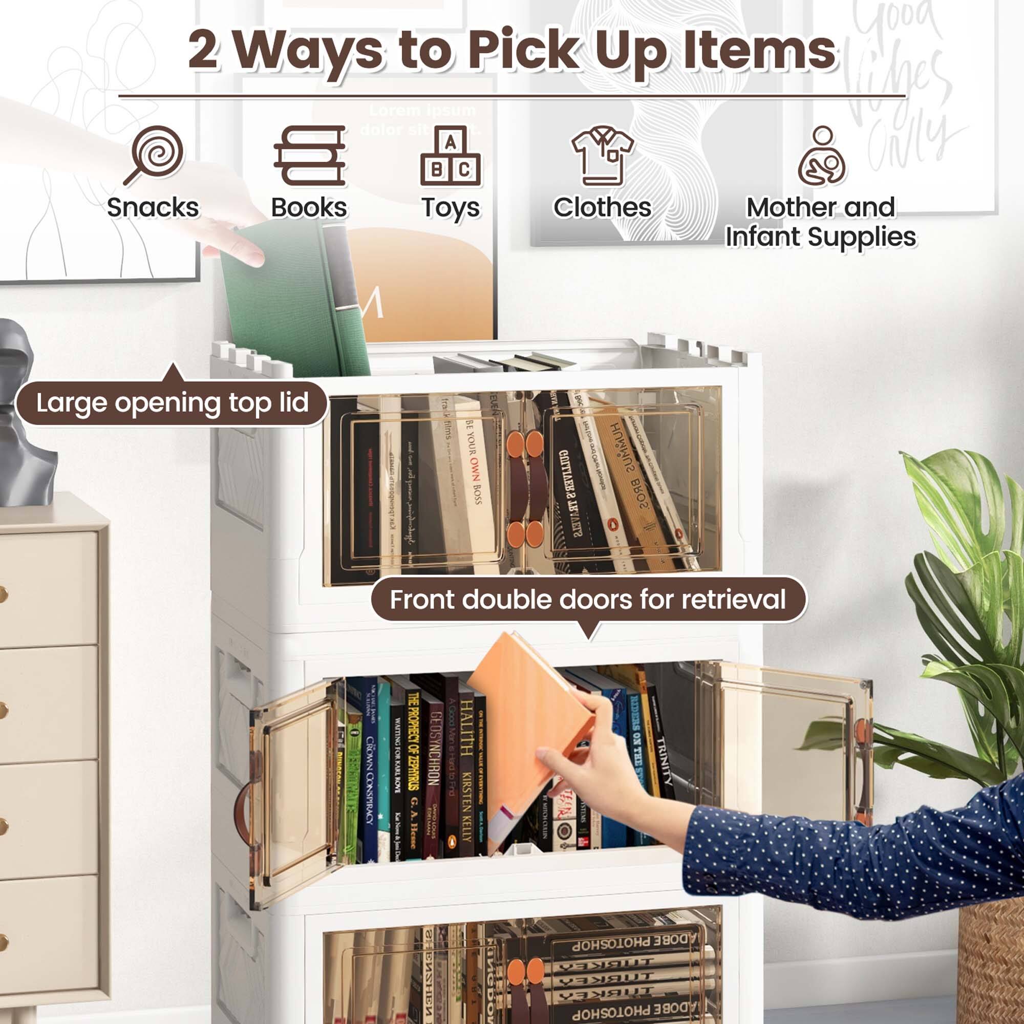 2 Ways to Pick Up Items

- Snacks
- Books
- Toys
- Clothes
- Mother and Infant Supplies

Large opening top lid

Front double doors for retrieval