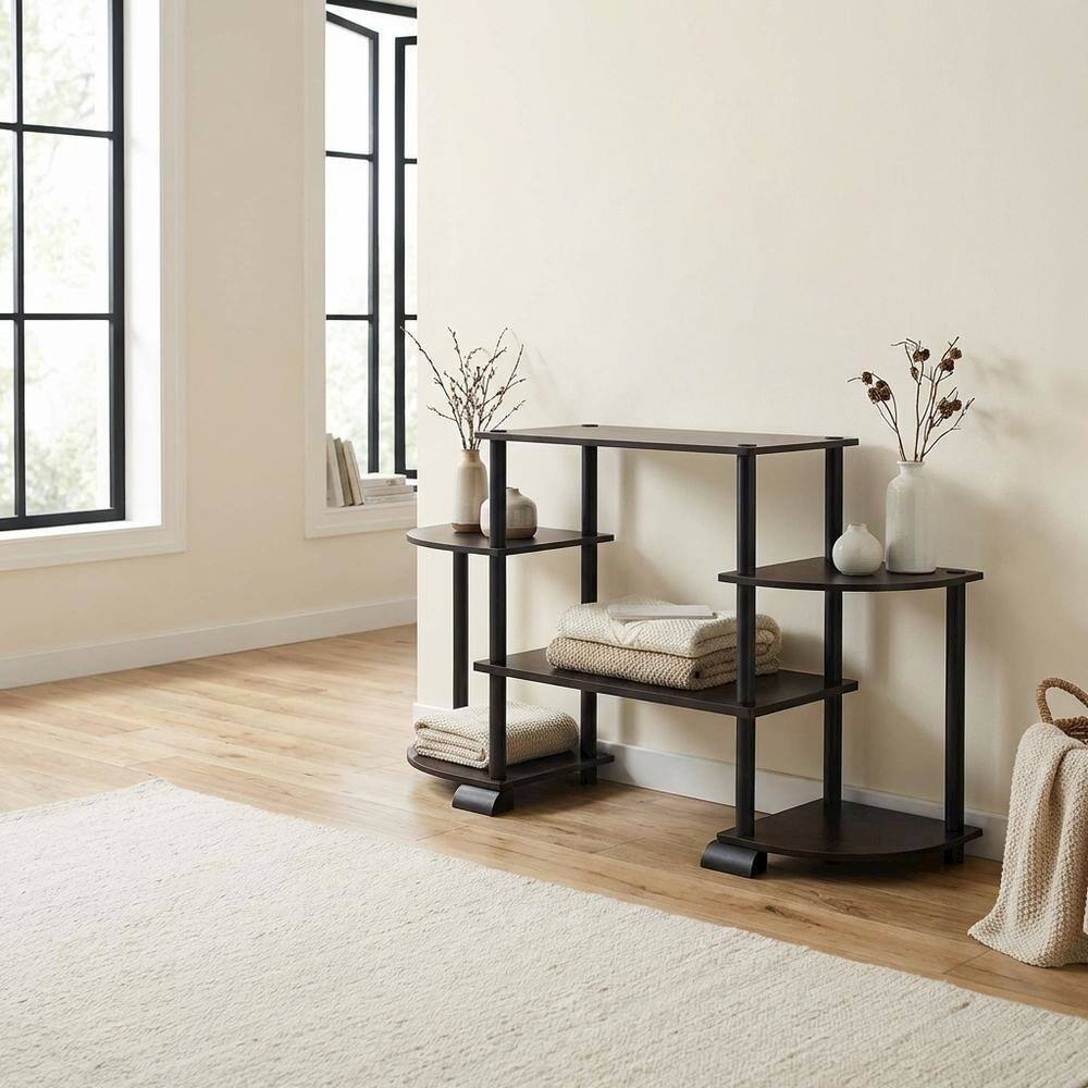 Alt View 2. FurniFact - TV stand in Espresso/Black, composite wood, PVC tubes, modern style - Brown.
