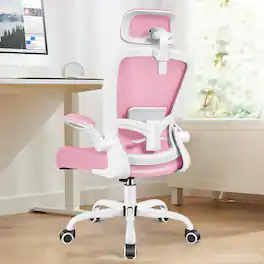 KERDOM - Ergonomic High Back Office Chair, Computer Chair with Adjustable Height, Lumbar Support Home Office Swivel Gaming Chair - Pink
