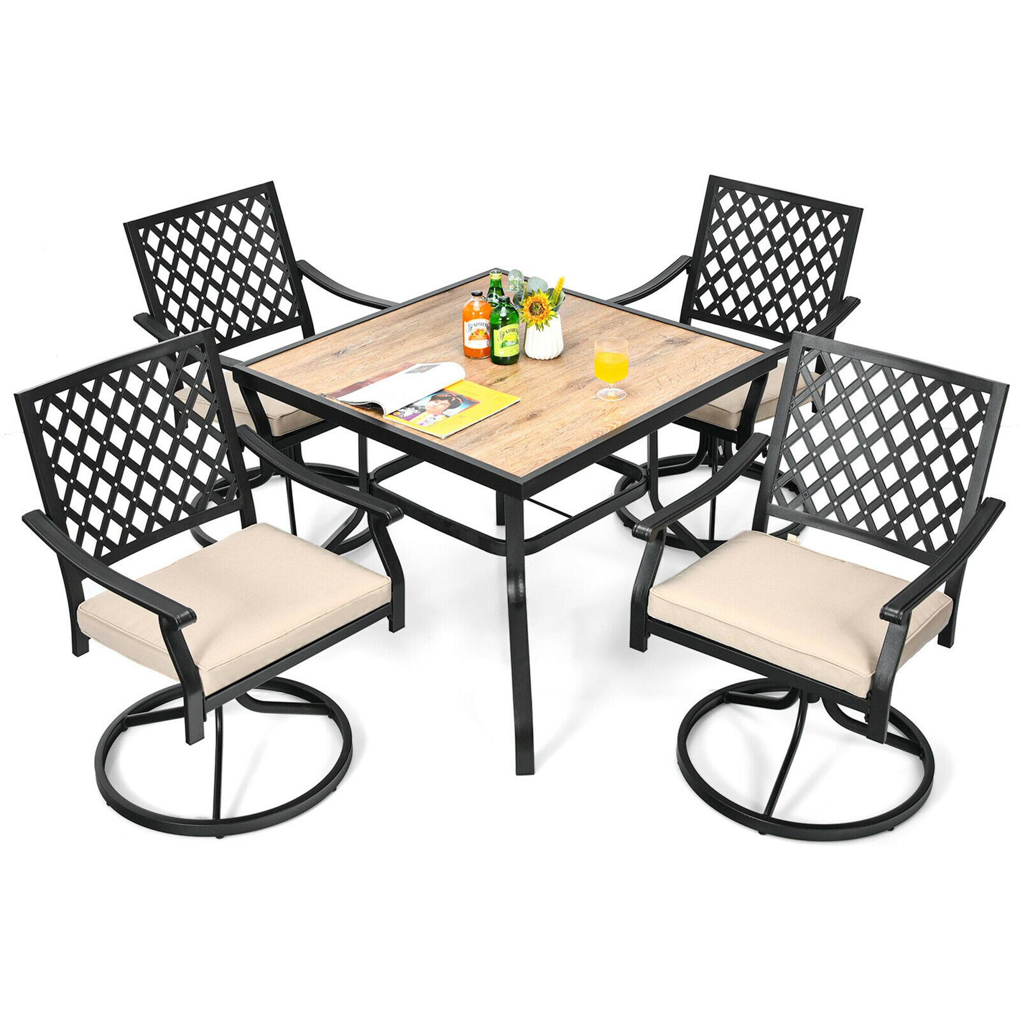 Alt View 5. Costway - Costway Patio Square Dining Table Metal Bistro Table Garden Poolside Backyard - Black, Nature.