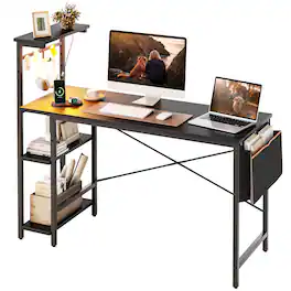 Bestier - 55inch Gaming Desk with LED Lights Storage Shelves File Pockets & Hooks Spacious RGB Gaming Table - Black