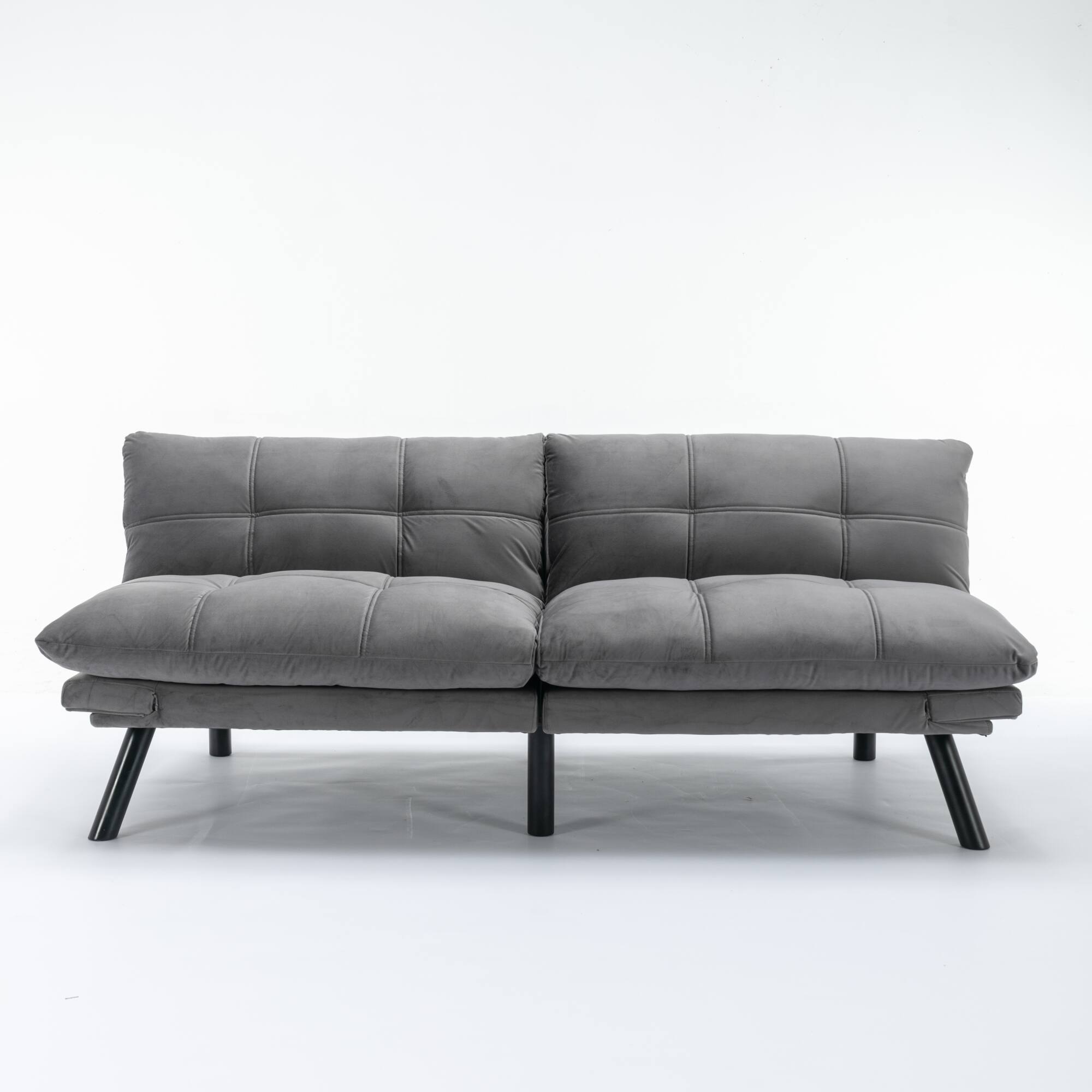 Back. GOODSILO - Convertible Folding Sofa Bed with Adjustable Armrests and Backrest for Small Spaces - Light Grey.