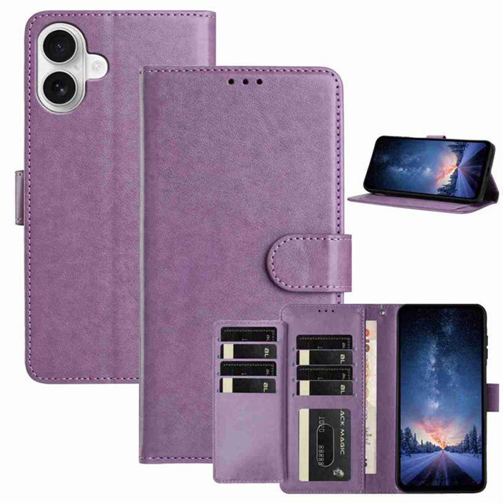 Dteck - Wallet Folio Case for Apple iPhone 17, Shockproof Magnetic PU Leather Flip Card Slots Stand Case - Purple price history on PriceWatchPro