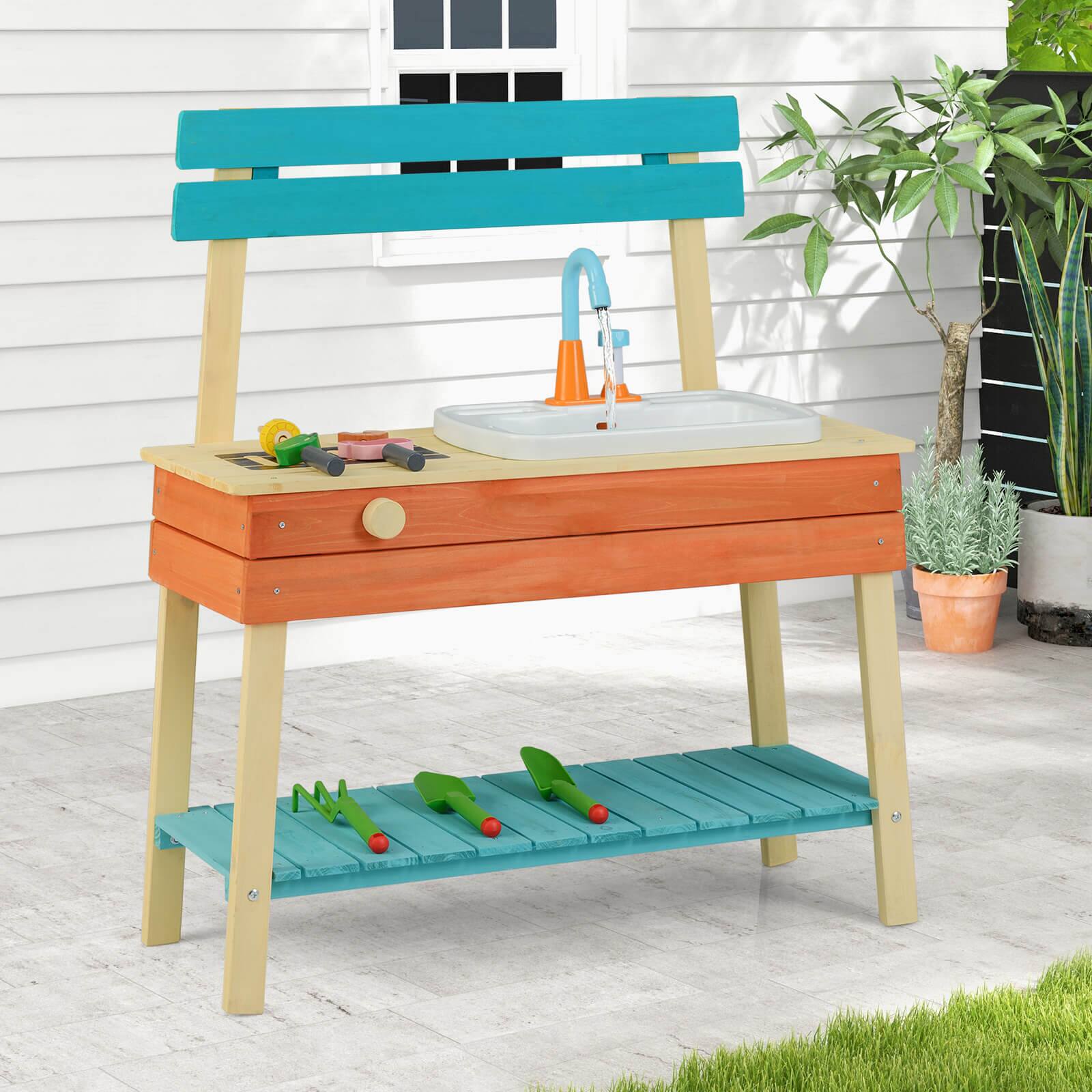 Alt View 3. Costway - Costway Play Kitchen for Kids Wooden Toy Kitchen Playset with Wood Skewers Grill Rack - Multicolor.