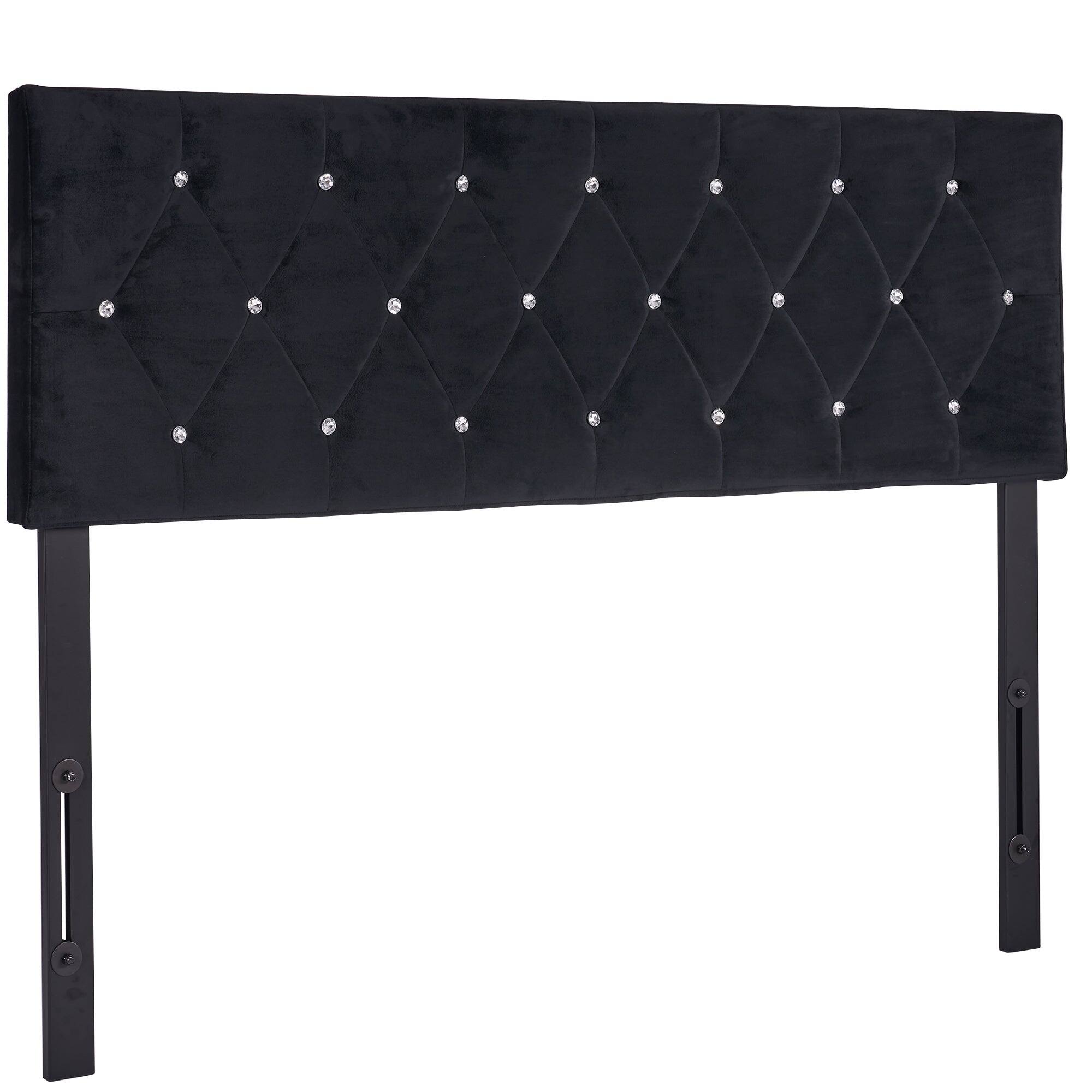 Front. Vecelo - Adjustable Velvet King Headboard with Diamond Tufting, Upholstered Modern Headboard for King Size Bed, Metal Legs - Black.