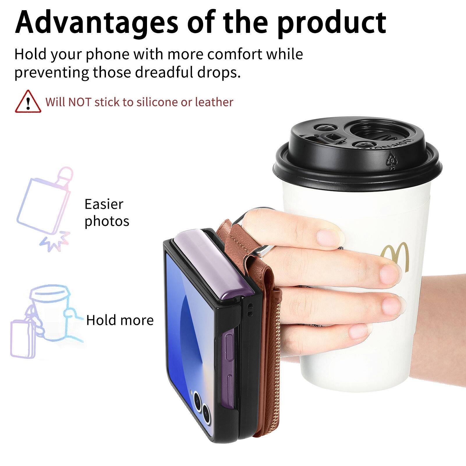 Advantages of the product

Hold your phone with more comfort while preventing those dreadful drops.

Will NOT stick to silicone or leather

Easier photos

Hold more