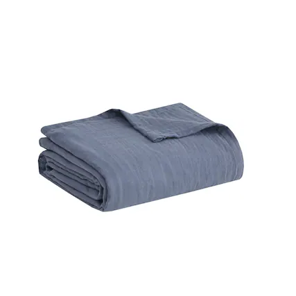 Front. Gracie Mills - Gracie Mills Vaughan Breathable Lightweight Cotton Blanket - Blue.