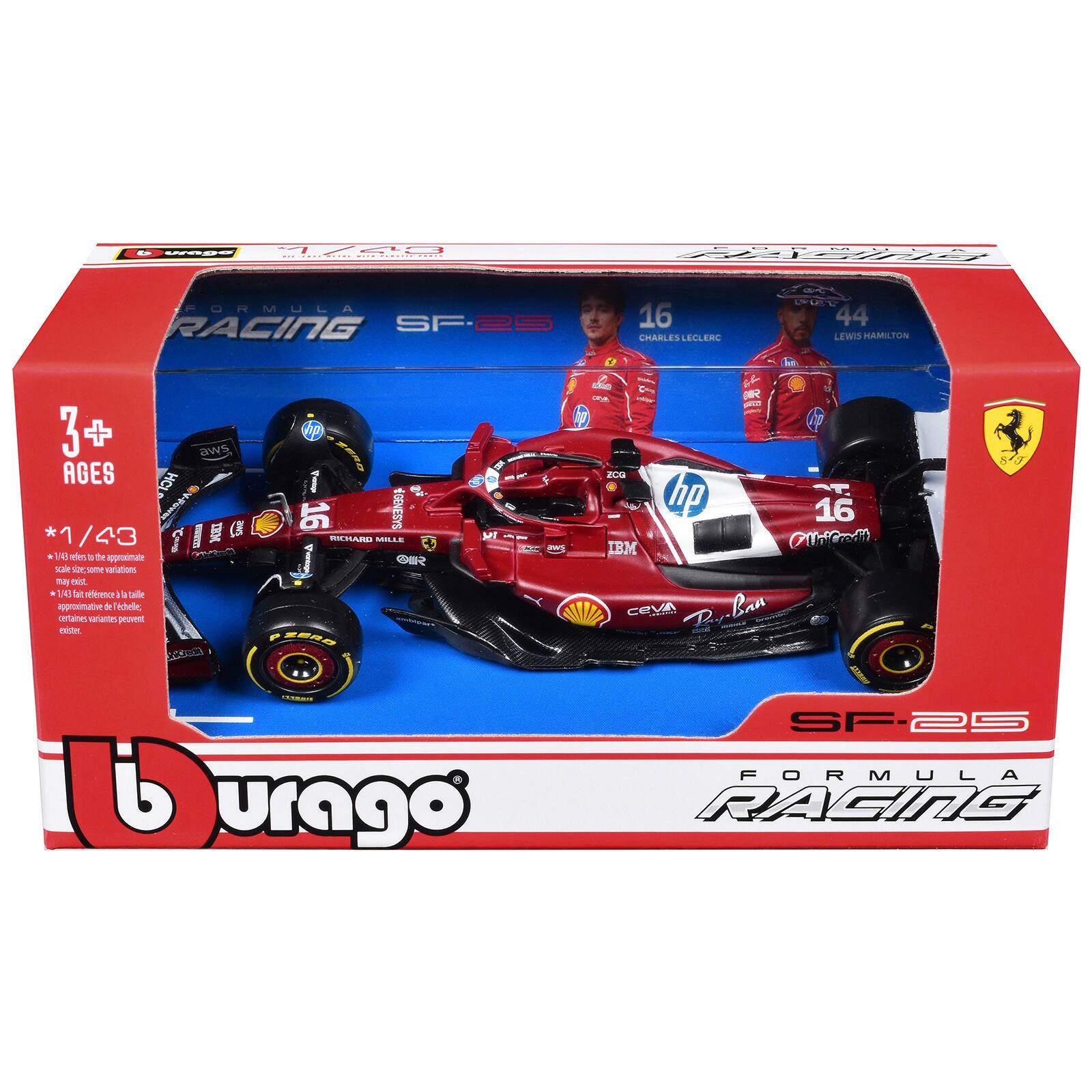 MRR- : Piy PORMULA A RACING SF-25 16 CHARLES ELLERL 44 LEWIS HAMILTON 3+ 3 AWS AGES HCI 16 GENESYE *1/43 A I HIAR MILLE es l the aggroinale I GEe scale S - salations me oNt tal fle da Calle appronimative de echele: cartaines nariartn peuvent SH - 20R0 MY - P aie T - ZUN hp 16 UniCredit IBM COVA Ba-ban ban T C SF-25 FORMULA Lurago RAGING