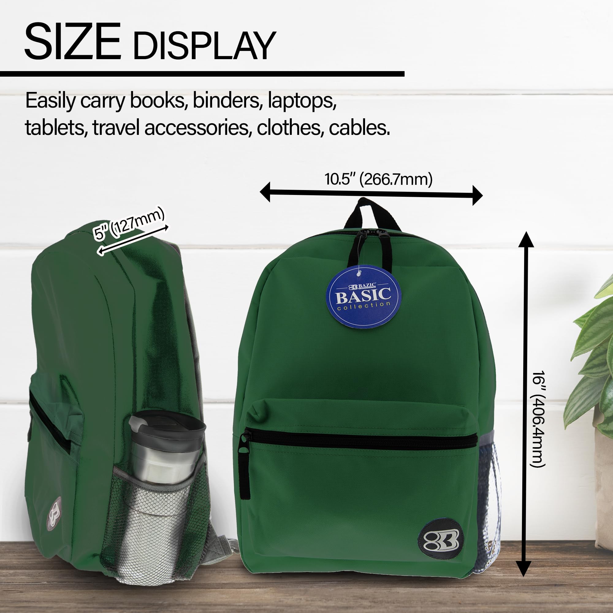 SIZE DISPLAY  
Easily carry books, binders, laptops, tablets, travel accessories, clothes, cables.  

5" (127mm)  
10.5" (266.7mm)  
16" (406.4mm)  

LE CO BZ BASIC collection