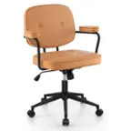 Front. Costway - PU Leather Home Office Arm Chair with Adjustable Swivel - Orange.
