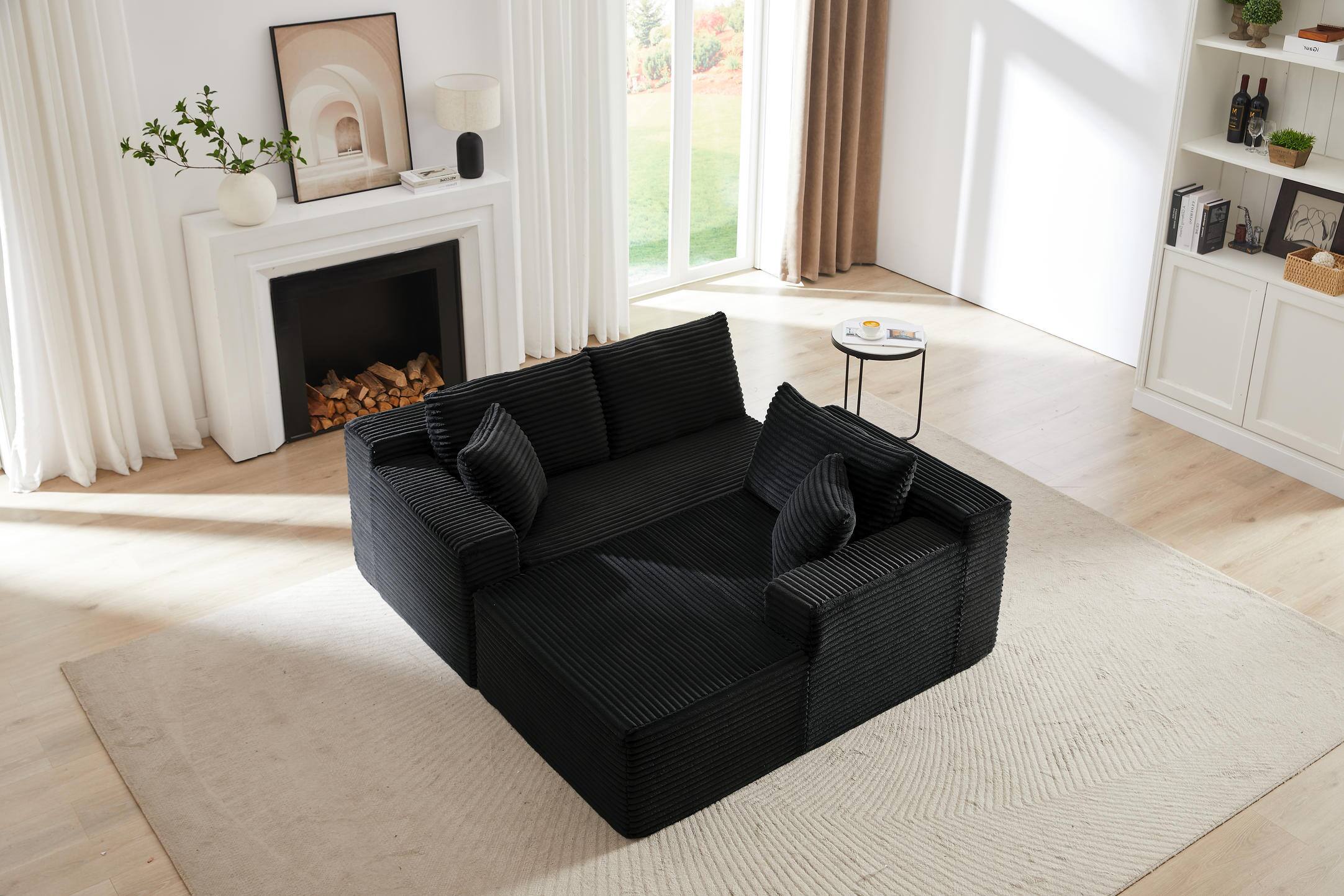 Alt View 3. Meqiodas - L-Shaped Cloud Sectional Sofa with Deep Seat,No Assembly Required,Modular Couches for Living Room,Bedroom,Black - Black.
