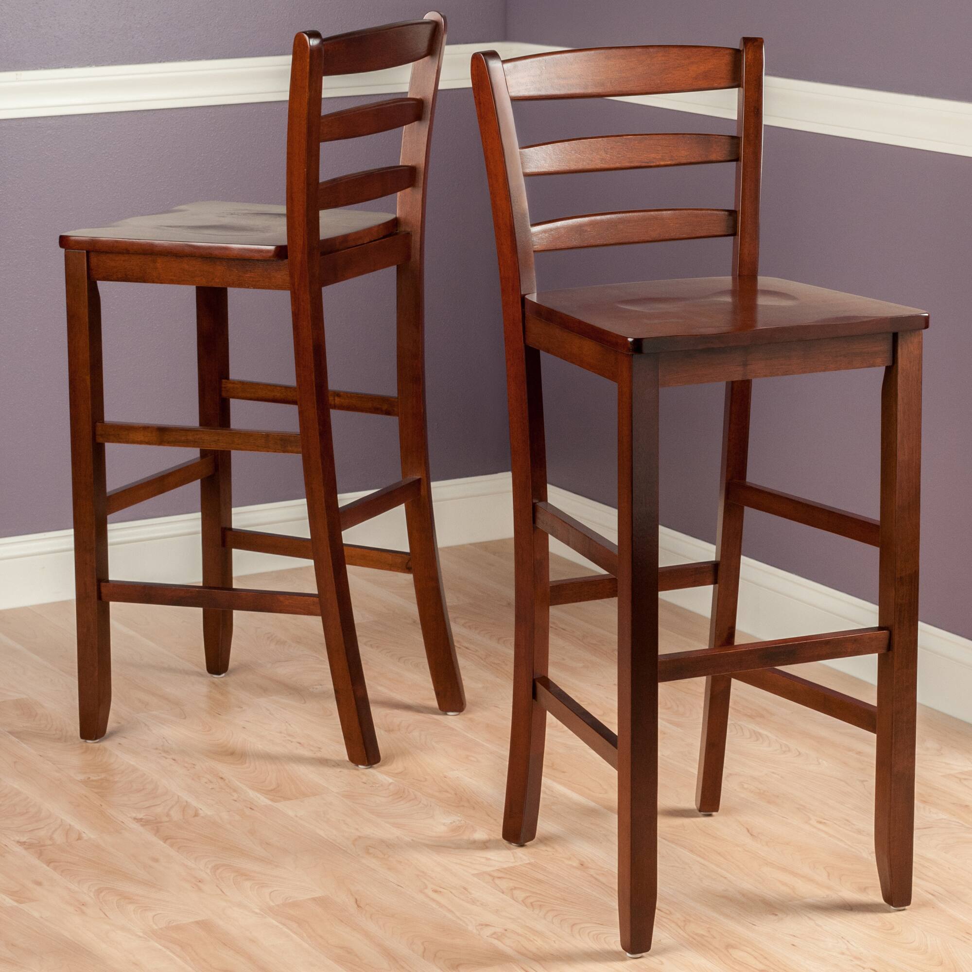 Alt View 6. Winsome Wood - Benjamin 2-Pc Ladder-back Bar Stool Set - Walnut.