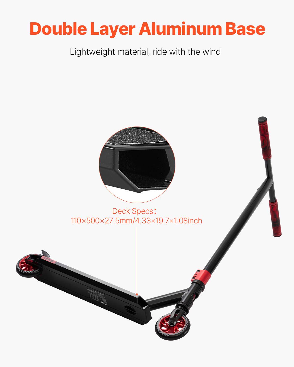 Double Layer Aluminum Base  
Lightweight material, ride with the wind  

Deck Specs:  
110x500x27.5mm/4.33x19.7x1.08inch