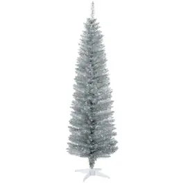Homcom - Artificial Pencil Christmas Tree, Slim Xmas Tree with 390 Realistic Branch Tips and Plastic Stand - Silver