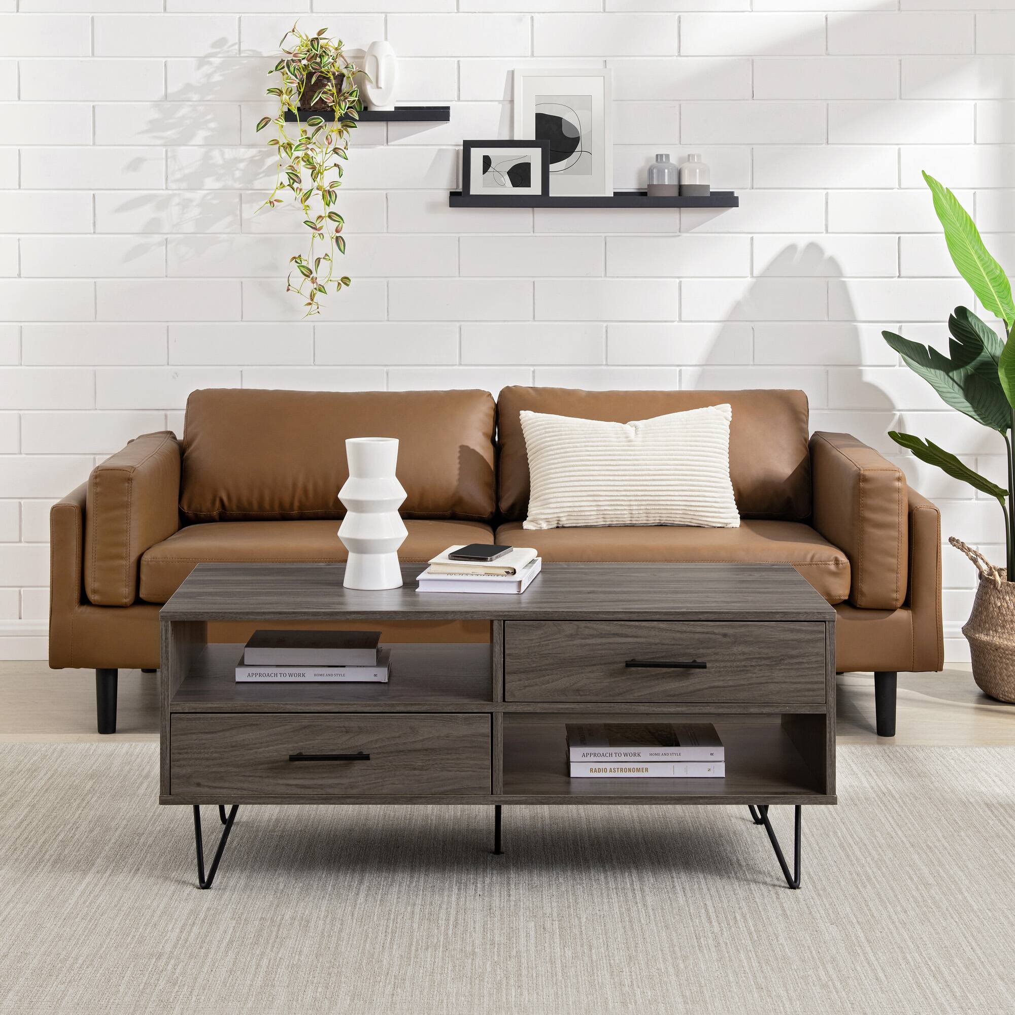 Alt View 11. Walker Edison - Contemporary Minimalist 2-Drawer Coffee Table - Slate Grey/Black.