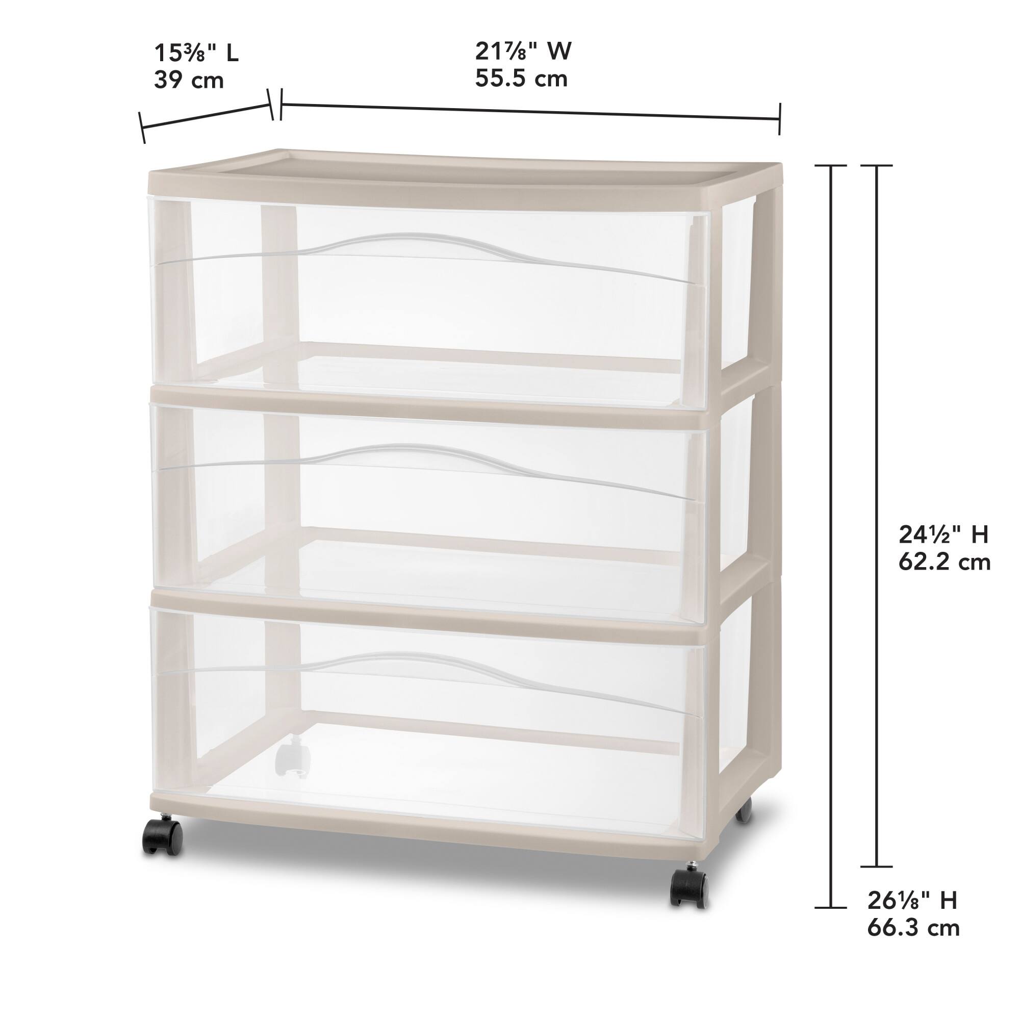 15 3/8" L 39 cm  
21 7/8" W 55.5 cm  
24 1/2" H 62.2 cm  
26 1/8" H 66.3 cm