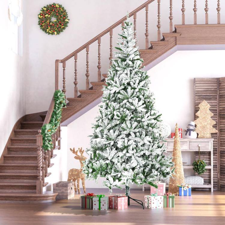 Alt View 2. PULUZ - 9 feet Tall Unlit Snow Flocked Pine Artificial Christmas Tree with Realistic Branches - Green.