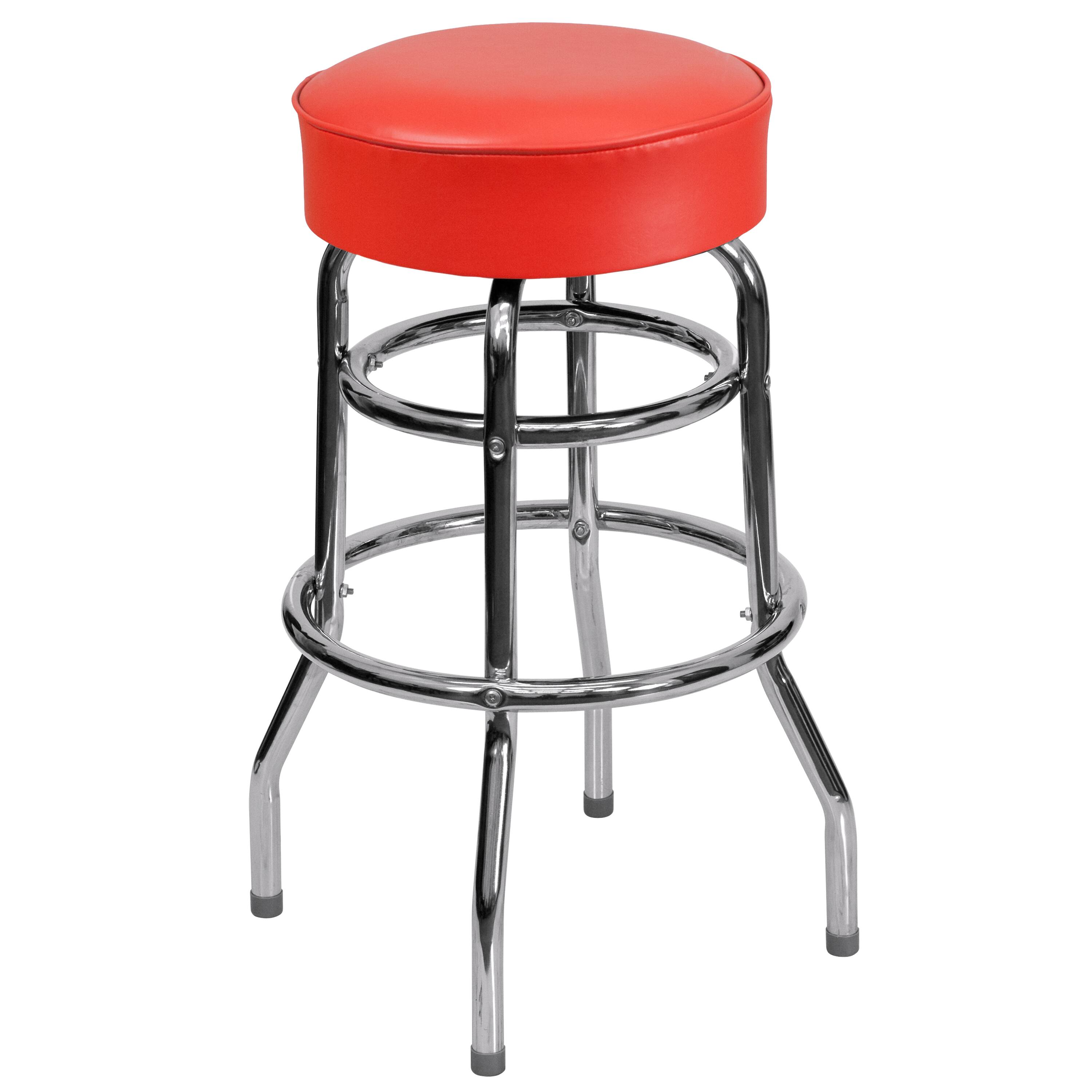 Alt View 9. Emma + Oliver - 2 Pack Double Ring Chrome Barstool - Red.