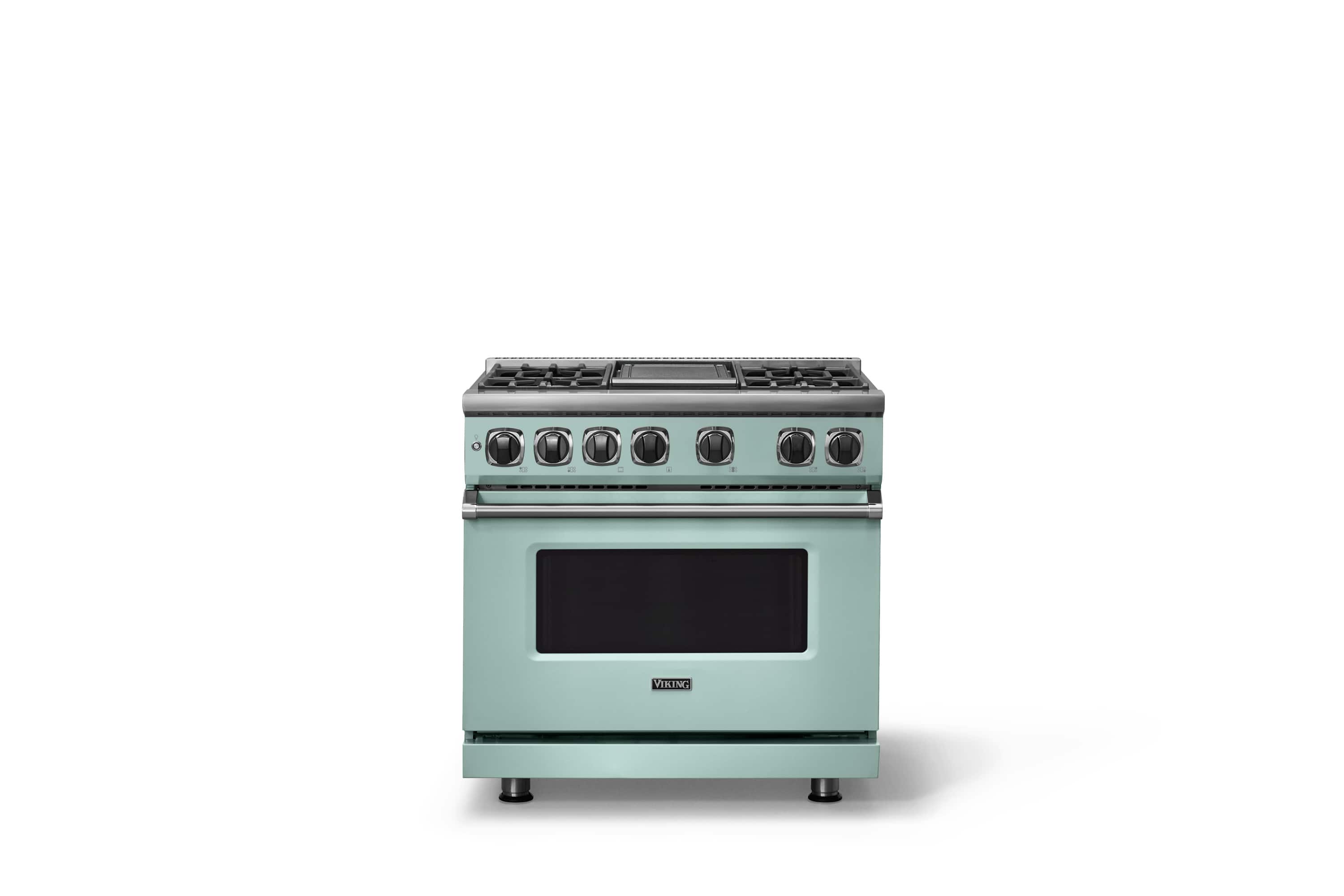 Front. Viking - 36 in. Wide 4 Burner Dual Fuel Sealed Burner Range with Griddle - Splash.