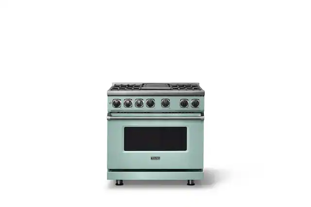 Front. Viking - 36 in. Wide 4 Burner Dual Fuel Sealed Burner Range with Griddle-LP - Splash.
